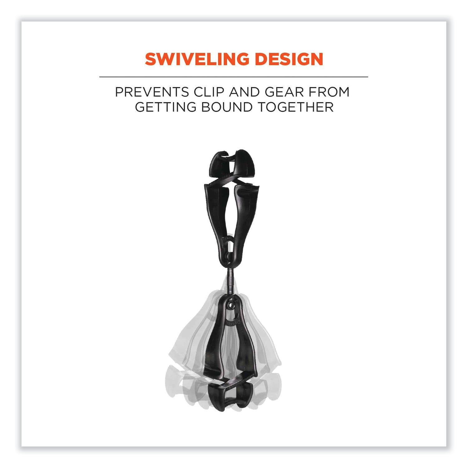 Squids 3420 Dual Clip Swivel Glove Clip Holder, 1 x 0.6 x 5.5, Acetal Copolymer, Black, 100/Pack