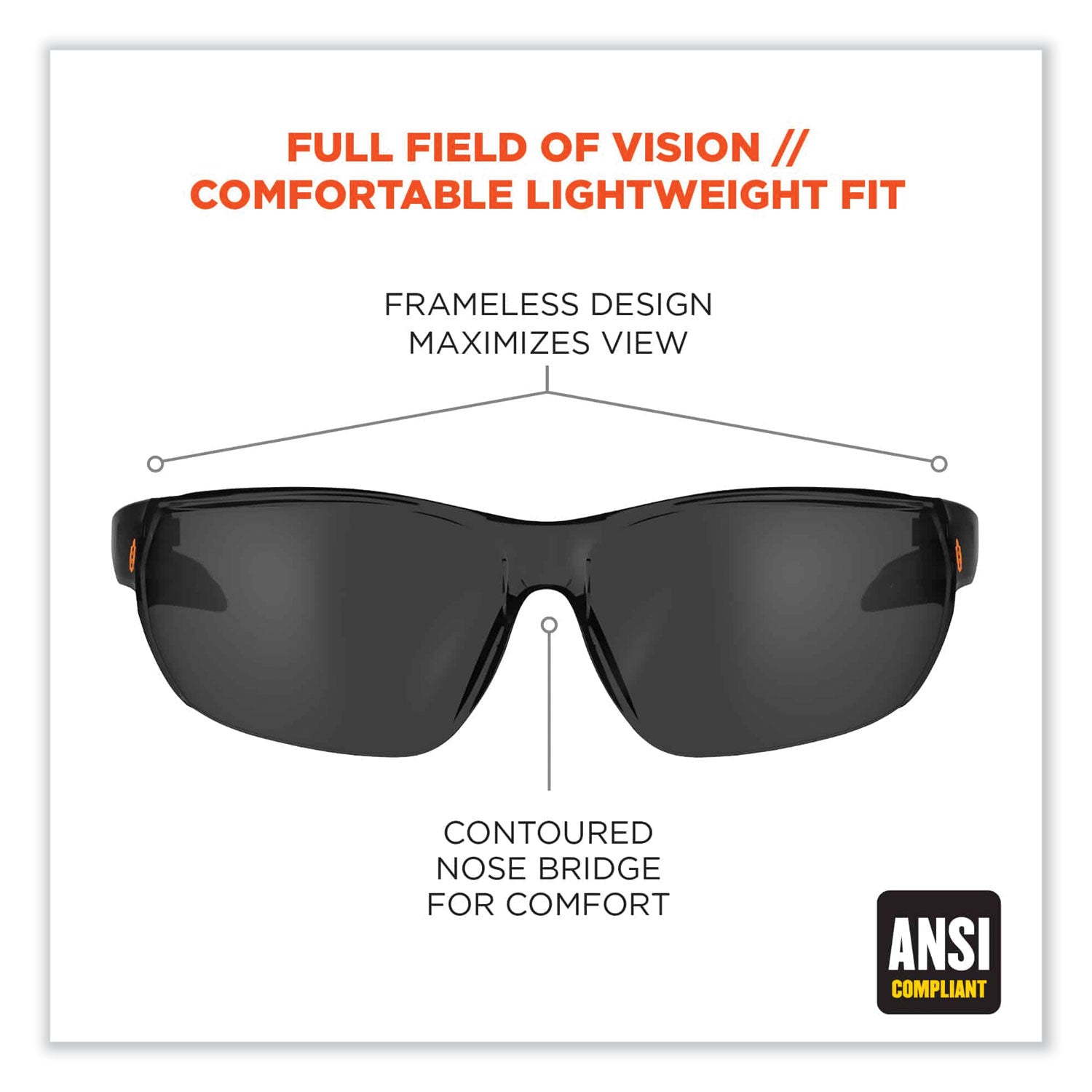 Ergodyne VALI Smoke Lens Matte Frameless Safety Glasses / Sunglasses, Matte Black, Black
