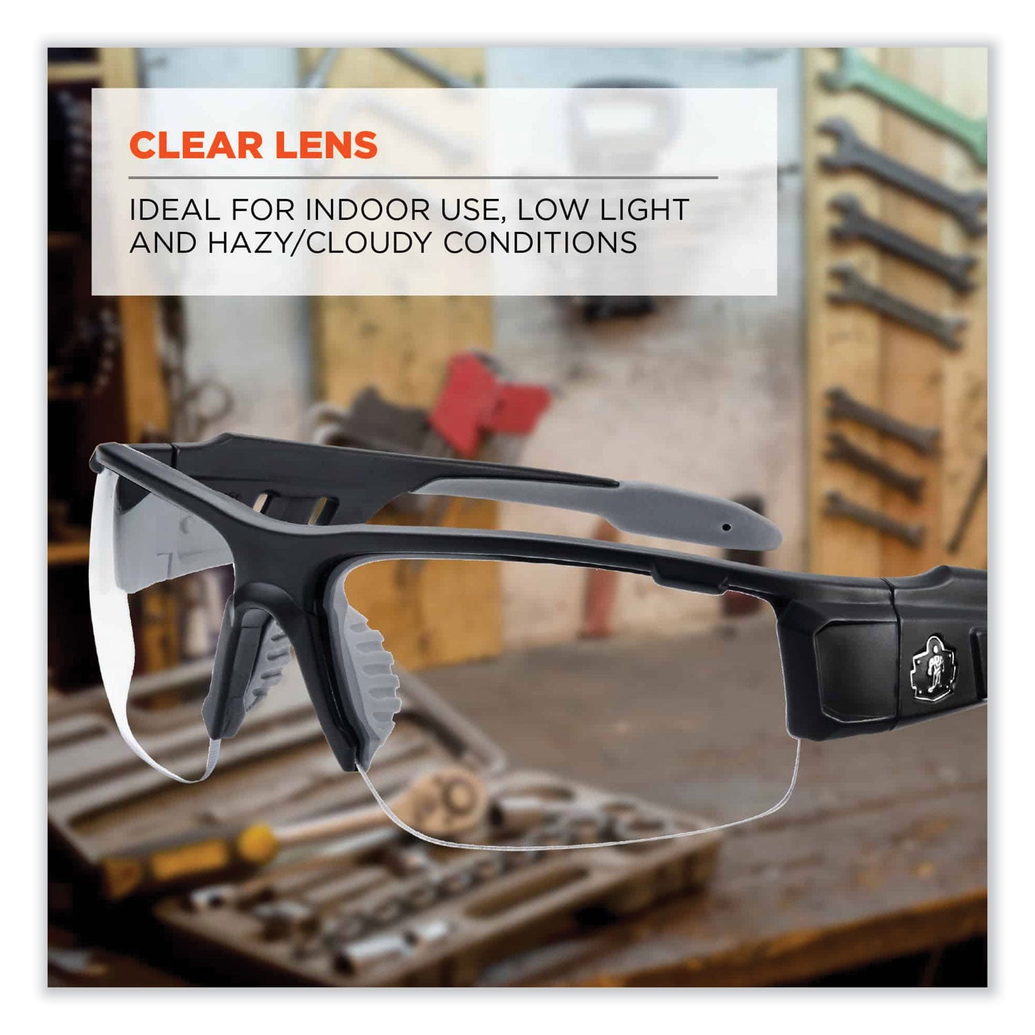 Ergodyne Skullerz Dagr Clear Lens Safety Glasses, Matte Black Frame, Scratch Resistant, Impact Resistant, Anti-glare, Comfortable, Non-slip, 1 Each