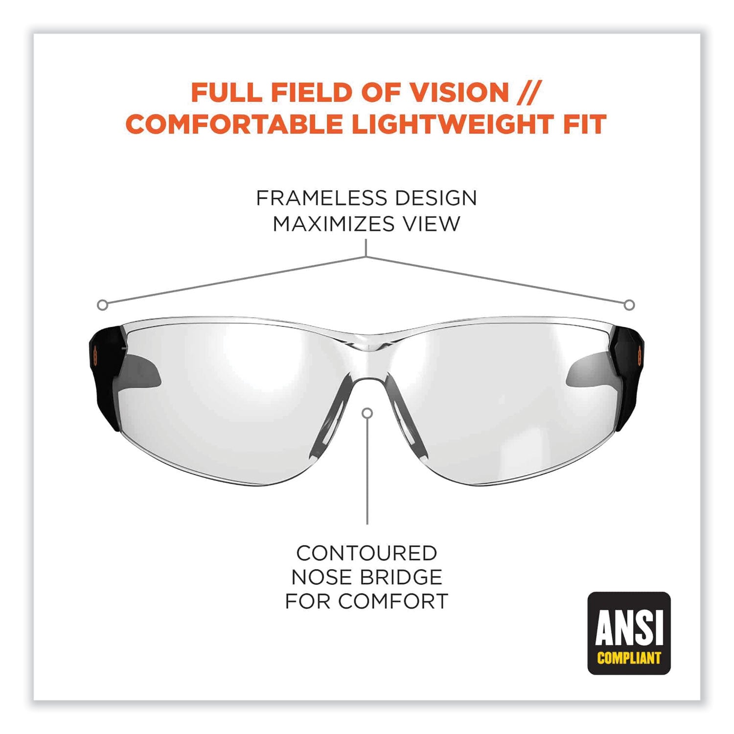 Recommended for: Indoor/Outdoor - Eye Protection - Matte Black - Anti-fog, Lightweight, Rimless, Impact Resistant, Anti-scratch, Durable, UV Resistant, Slip Resistant, Flex-Point Temple, Frameless - 1 Each