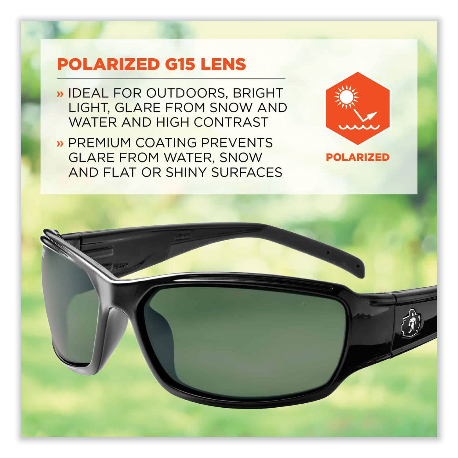 Ergodyne THOR Polarized G15 Lens Safety Glasses, Black, Black