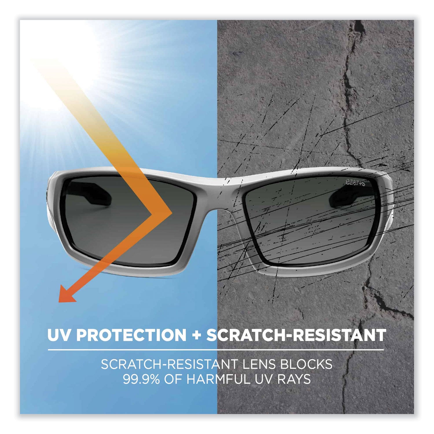 Ergodyne Skullerz ODIN-PZ Polarized Smoke Safety Glasses, White Frame, Scratch & Impact Resistant, Anti-glare, Shatter Resistant Lens, 1 Each