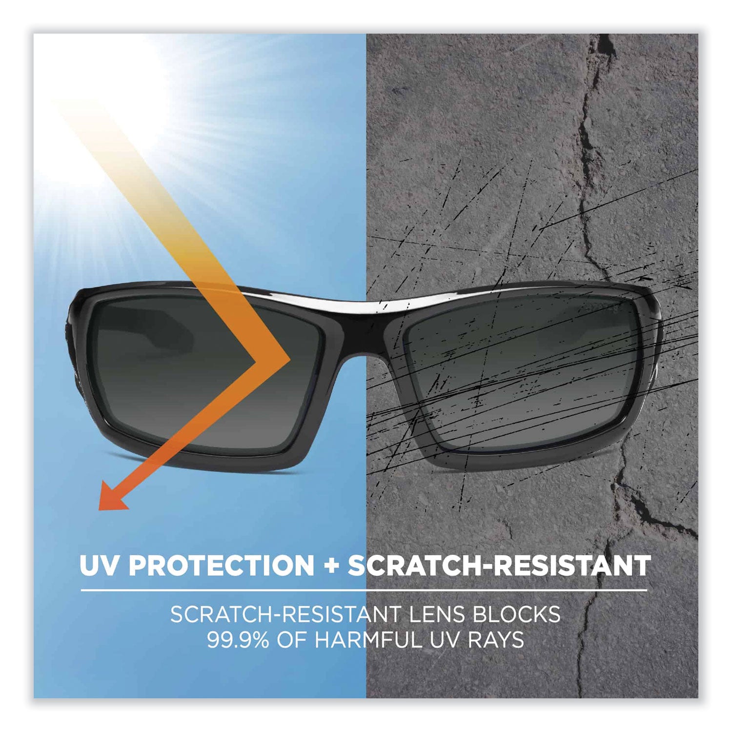 Ergodyne Skullerz ODIN-PZ Polarized Smoke Safety Glasses, Black Frame, Scratch & Impact Resistant, Anti-glare, Non-slip, Comfortable, 1 Each