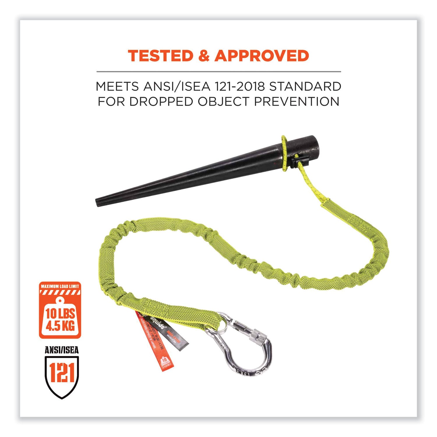 Adjustable - 10 lb Load Capacity - Extended - Carabiner Attachment - 11.3" Height x 1" Width x 54" Length - Lime - Aluminum, Nylon Webbing - 6 / Carton