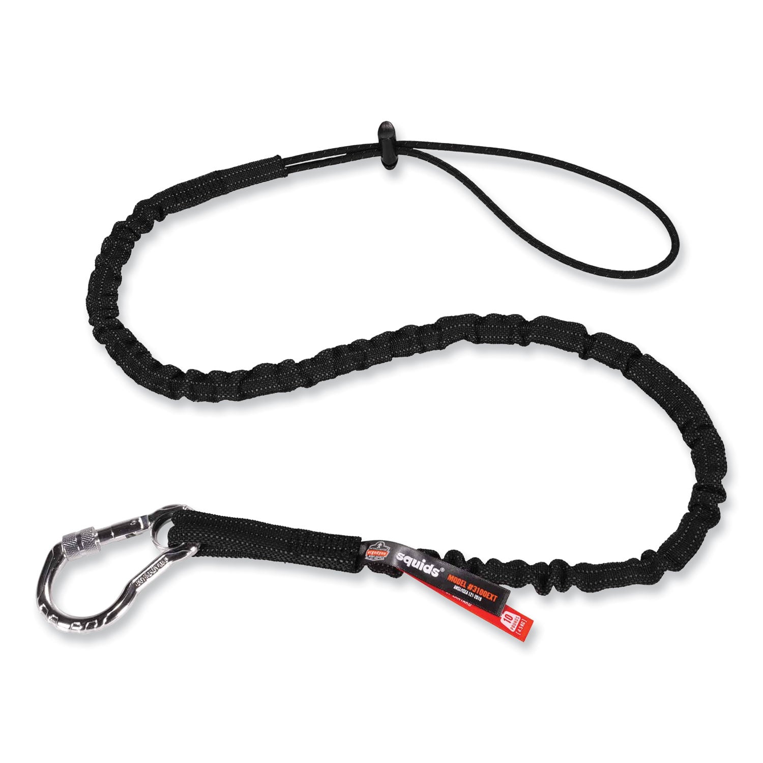 Ergodyne 3100 Single Carabiner Tool Lanyard - 10lbs - Adjustable - 10 lb Load Capacity - Extended - Carabiner Attachment - 11.3" Height x 1" Width x 54" Length - Black - Nylon Webbing, Aluminum - 6 / Carton