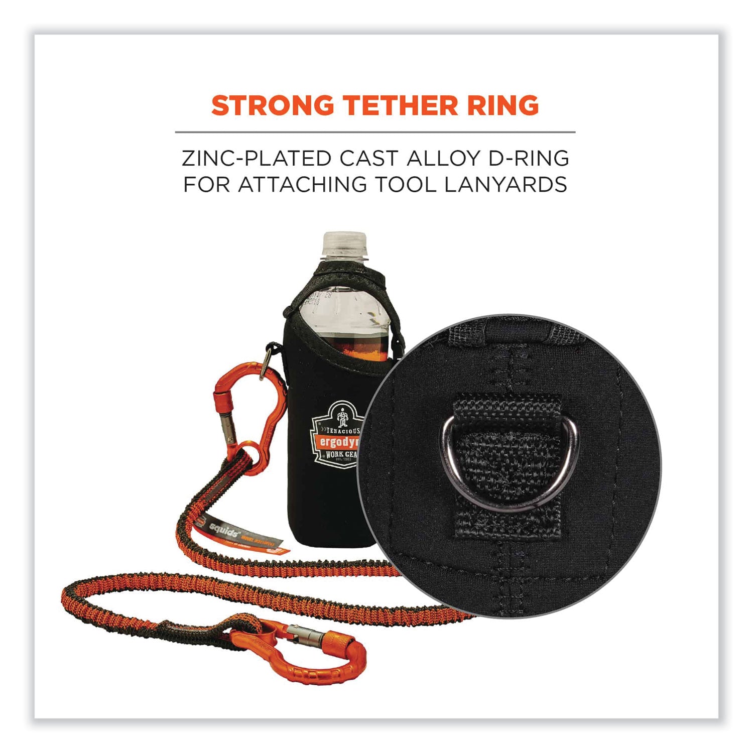 Ergodyne 3775 Can/Bottle Holder & Trap, Black, Stainless Steel/Zinc/Neoprene/Nylon, 2.5" H x 3.6" W, 1 Each
