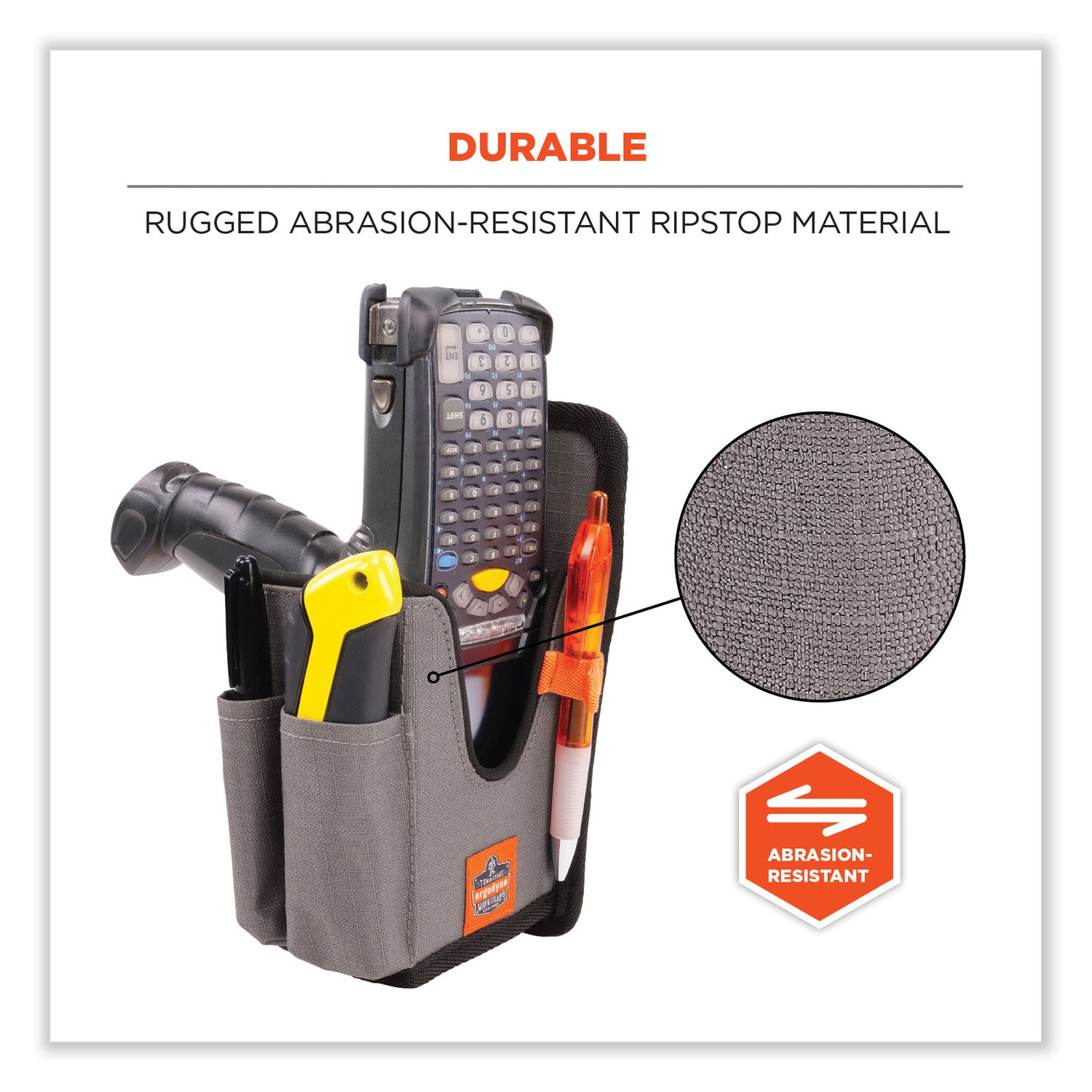 Ergodyne Squids 5541 Rugged Holster Carrying Case, Drop & Abrasion Resistant, Polyester Ripstop, Belt Clip, Large Size, Gray, 8.3" x 3.5" x 4.3", 1 Each