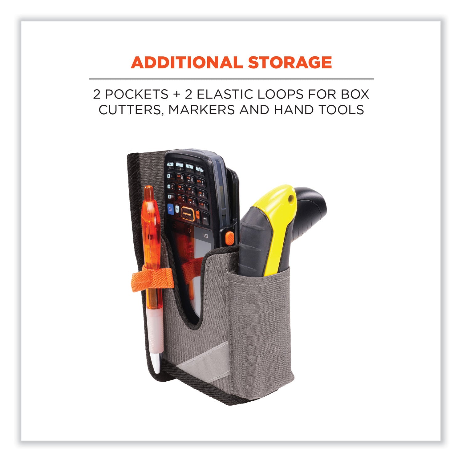 Ergodyne Squids 5540 Rugged Bar Code Scanner Holster, Small, Gray, Polyester, Drop/Abrasion/Damage Resistant, Holster/Belt Loop/Belt Clip, 7.3" x 2.8" x 3.5", 1 Each