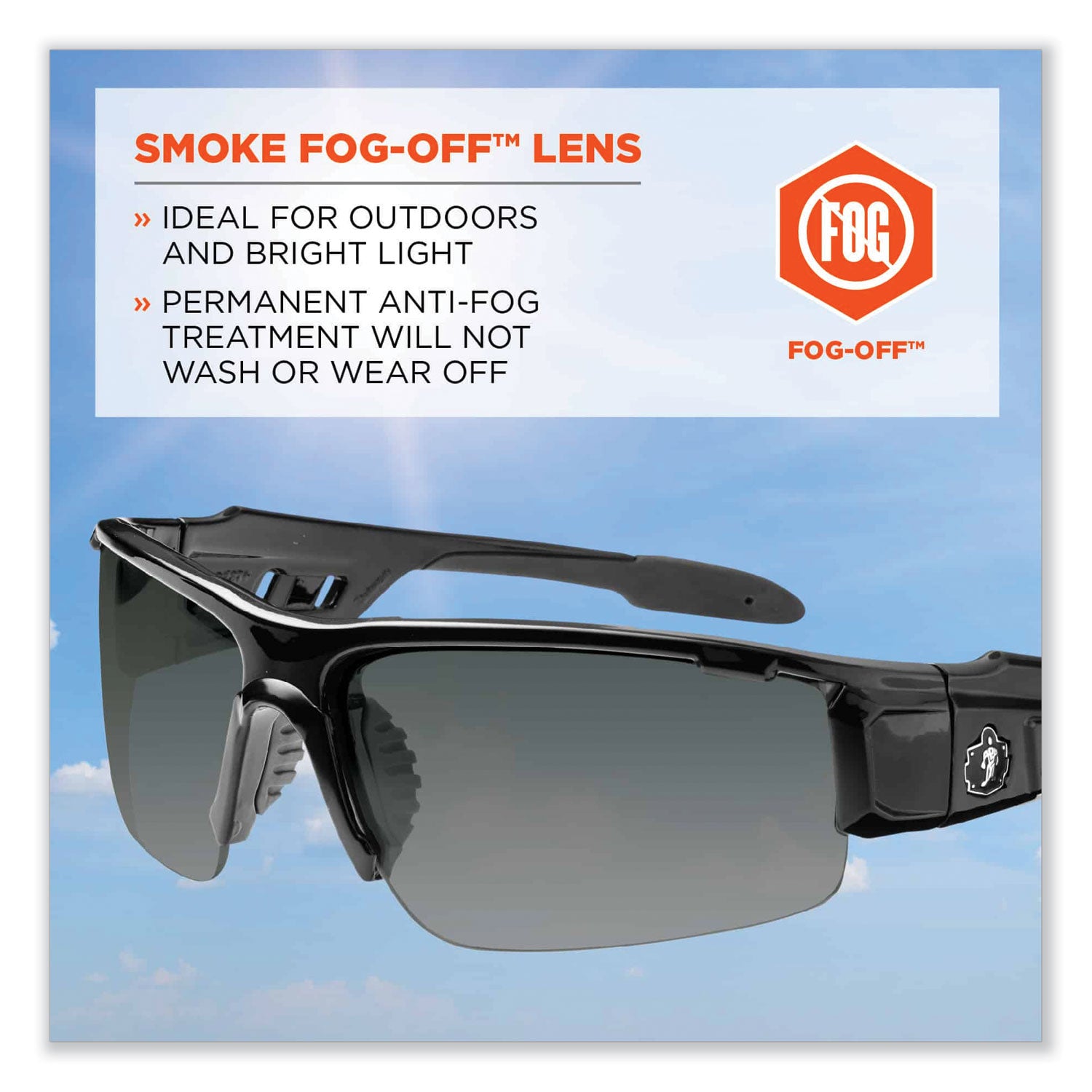 Ergodyne Dagr AF Smoke Safety Glasses, Black Frame, Smoke Lens, Anti-Fog, Scratch Resistant, Impact Resistant, Non-Slip, 1 Each