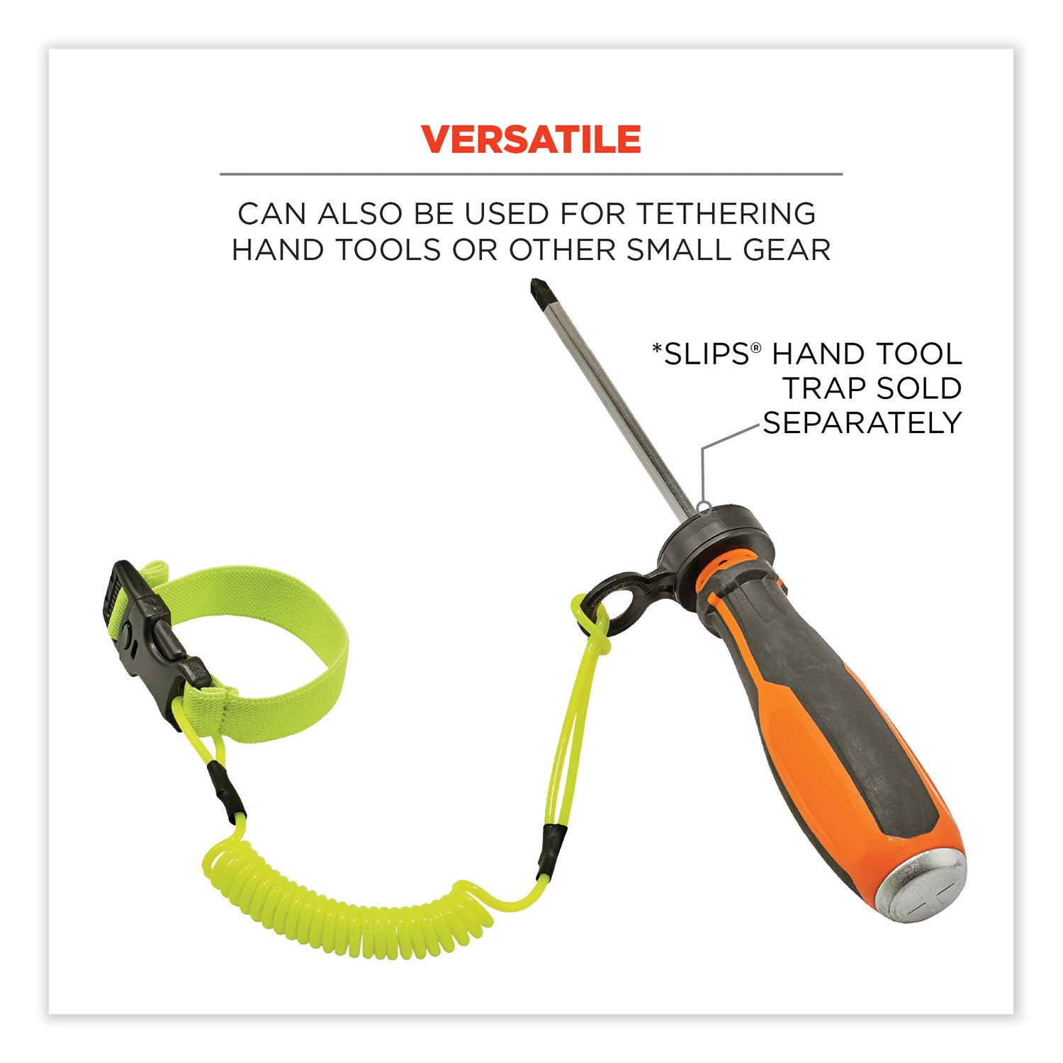 Ergodyne 3157 Coil Tool Lanyard with Buckle - 2lbs / 0.9kg - 2 lb Load Capacity - Buckle Attachment - 1.5" Height x 2" Width x 48" Length - Lime - Plastic - 6 / Carton