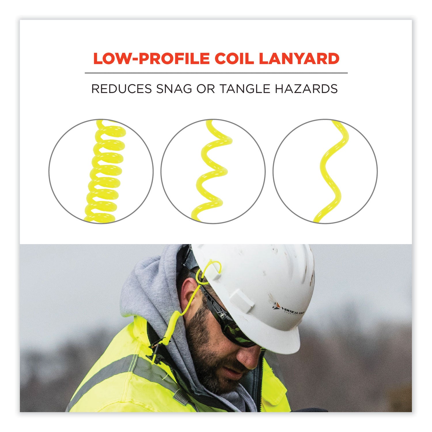 Ergodyne 3157 Coil Tool Lanyard with Buckle - 2lbs / 0.9kg - 2 lb Load Capacity - Buckle Attachment - 1.5" Height x 2" Width x 48" Length - Lime - Plastic - 6 / Carton