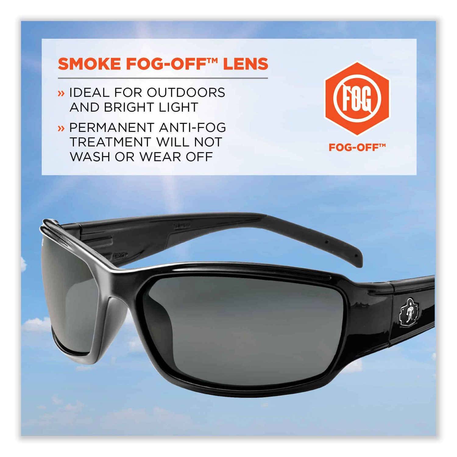 Ergodyne THOR Anti-Fog Smoke Lens Safety Glasses, Black, Black