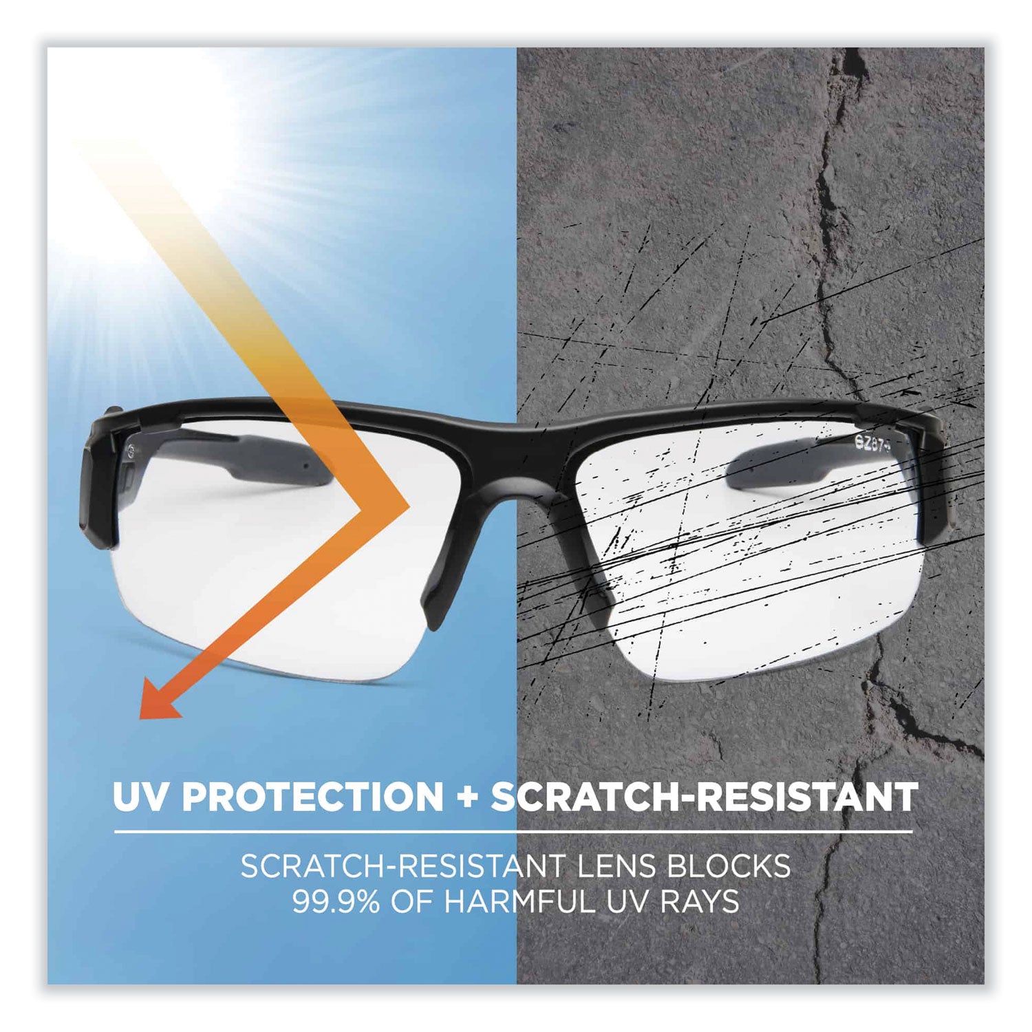 Ergodyne Skullerz Dagr Clear Lens Safety Glasses, Matte Black Frame, Scratch Resistant, Impact Resistant, Anti-glare, Comfortable, Non-slip, 1 Each