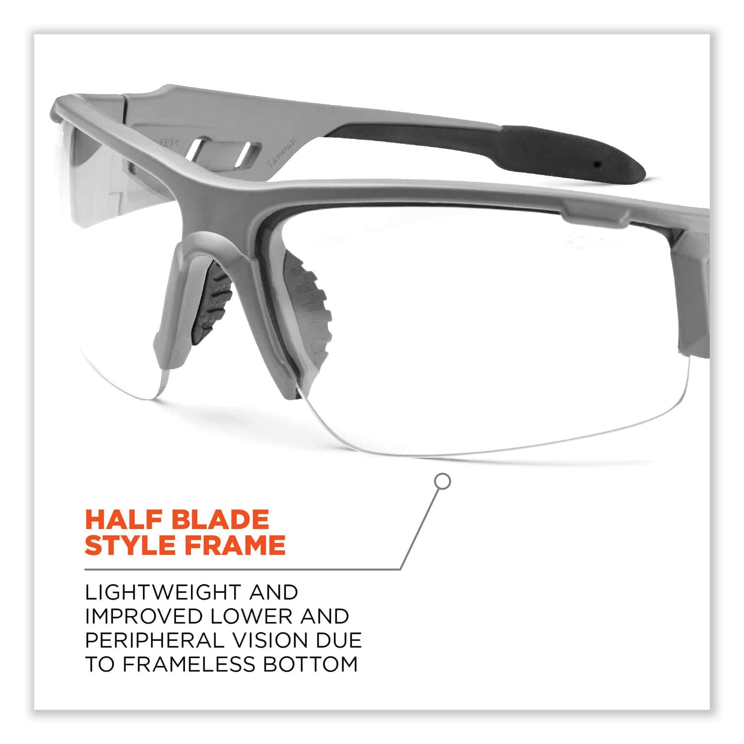 Ergodyne Dagr AF Clear Safety Glasses, Matte Gray Frame, Clear Lens, Scratch & Impact Resistant, Anti-fog, Non-slip, 1 Each