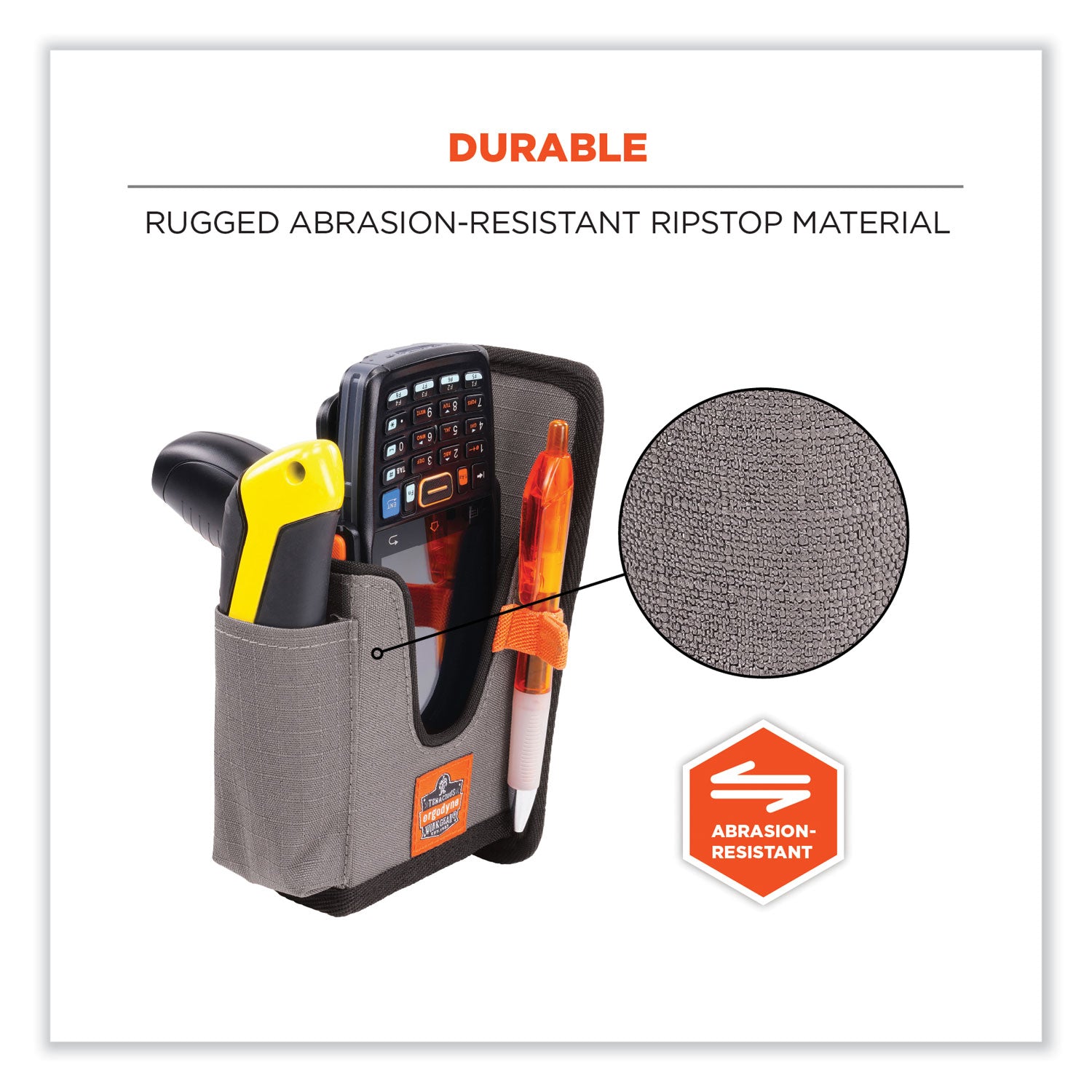Ergodyne Squids 5541 Rugged Holster Carrying Case, Small, Gray, Drop & Abrasion Resistant Ripstop Polyester, Belt Clip, 2 Pockets, 2 Elastic Loops, 7.3" x 2.6" x 4.3", 1 Each