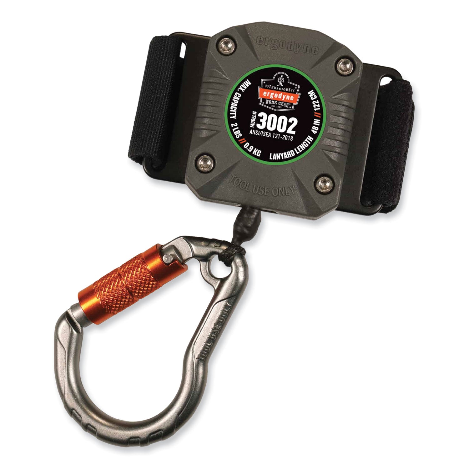 Adjustable - 1.98 lb Load Capacity - Standard - Loop/Locking Carabiner Attachment - 1.5" Height x 5" Width x 48" Length - Gray - Nylon, Fiberglass - 1 Each