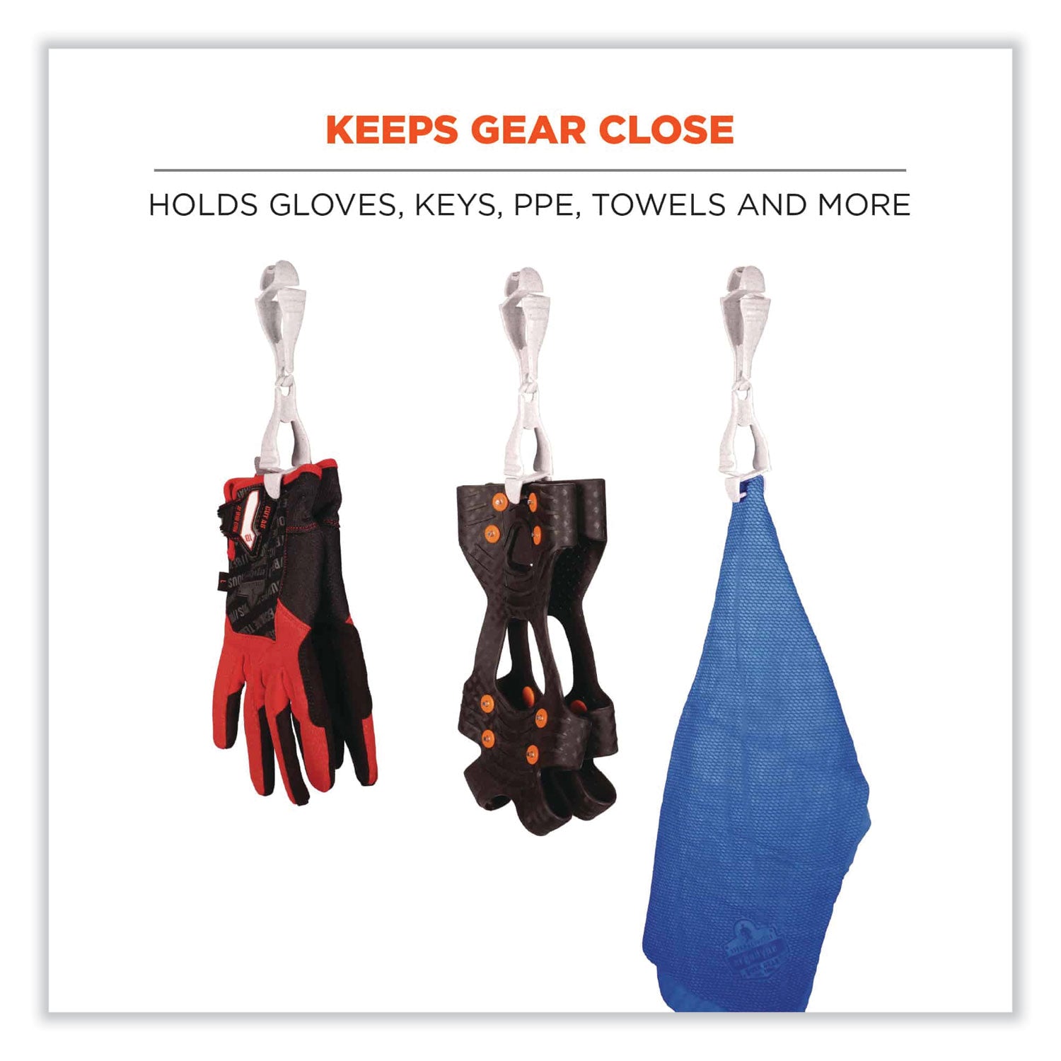 Squids 3400 Dual Clip Glove Clip Holder, 1 x 1 x 6.5, Acetal Copolymer, Granite, 100/Pack