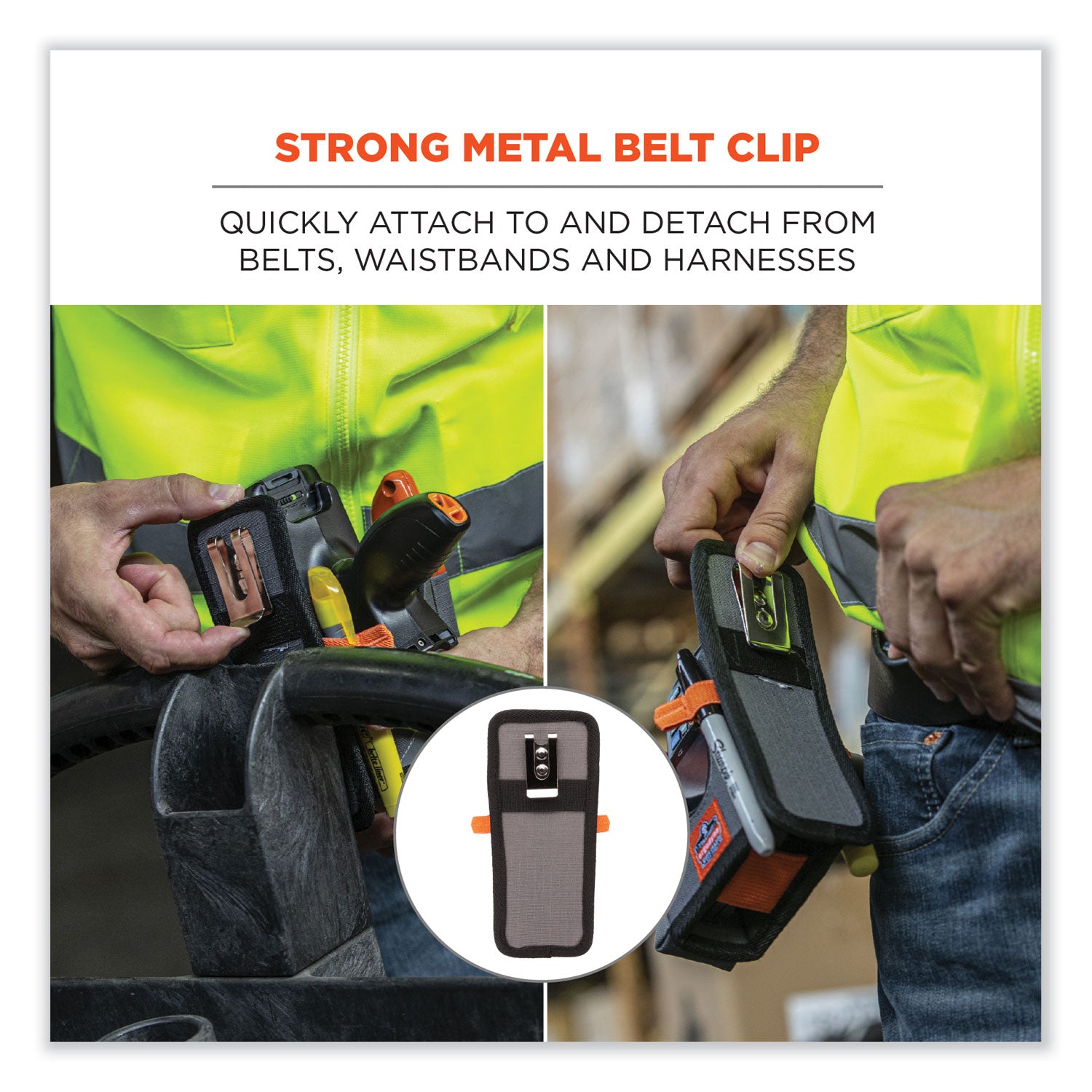 Ergodyne Squids 5541 Rugged Holster Carrying Case, Drop & Abrasion Resistant, Polyester Ripstop, Belt Clip, Large Size, Gray, 8.3" x 3.5" x 4.3", 1 Each