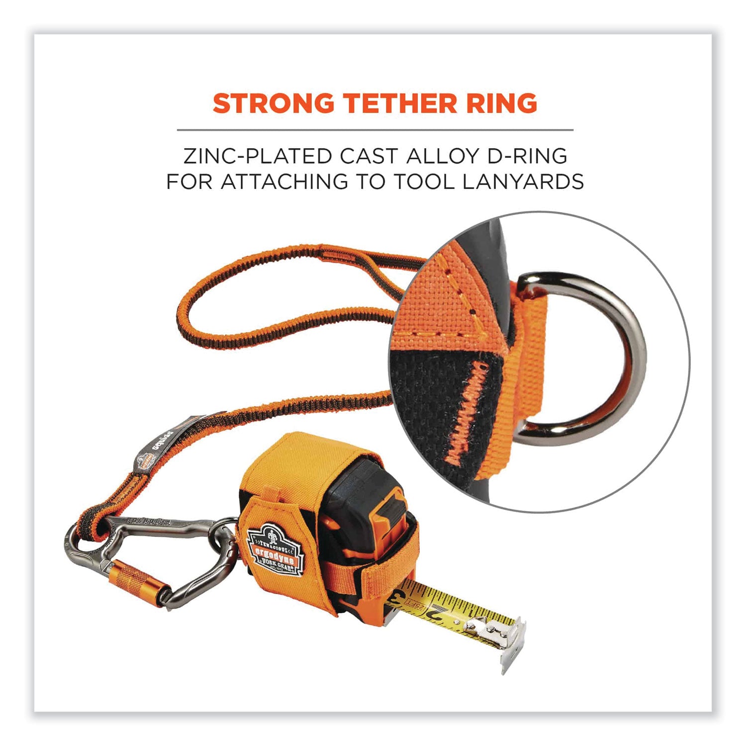 Ergodyne 3770 Tape Measure Holder / Belt Clip - 2.5" Height x 3.6" Width - Orange - Polyester, Stainless Steel - 1 Each