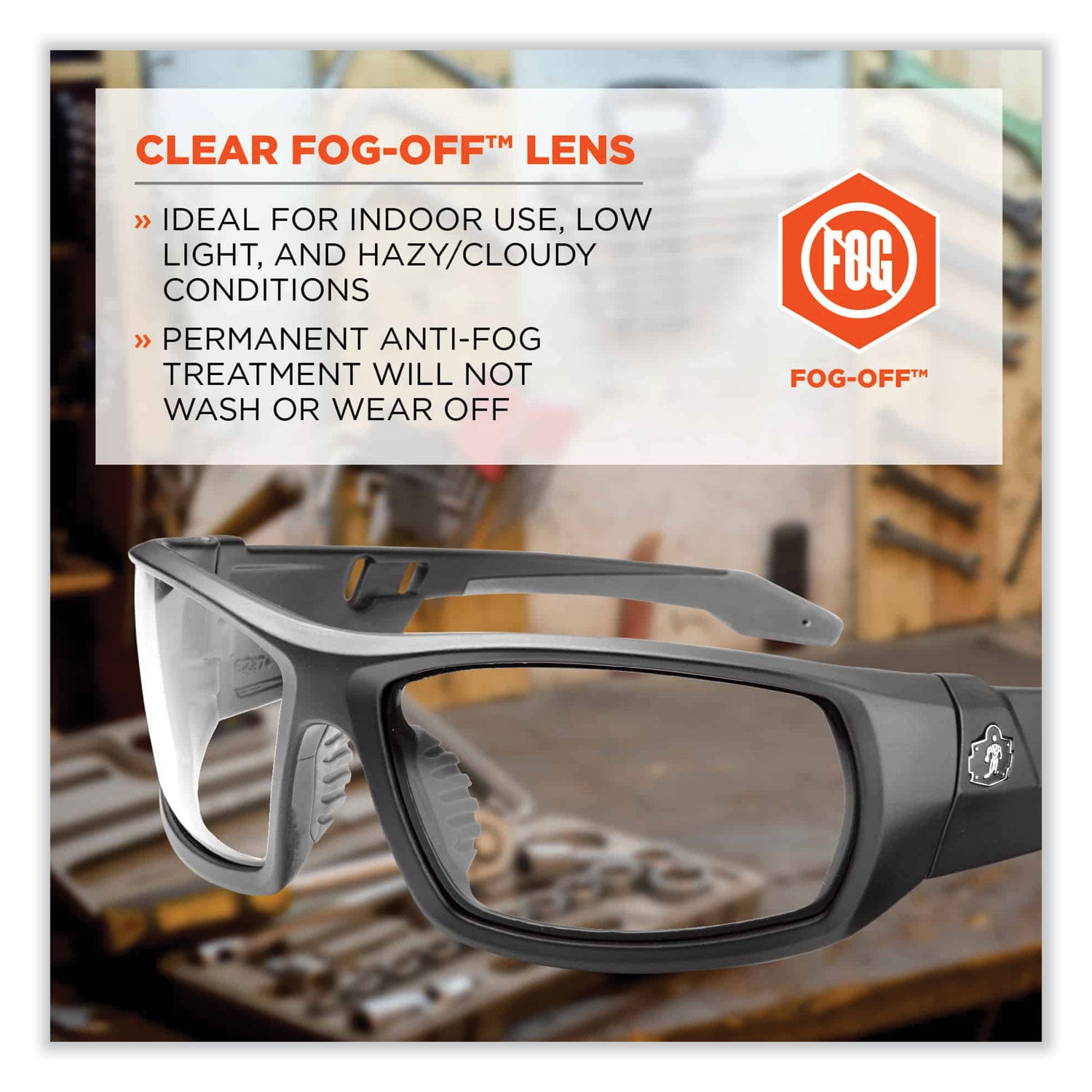 Ergodyne Skullerz Odin AF Clear Safety Glasses, Matte Black Frame, Anti-Fog, Scratch Resistant, Impact Resistant, Comfortable Fit, 1 Each