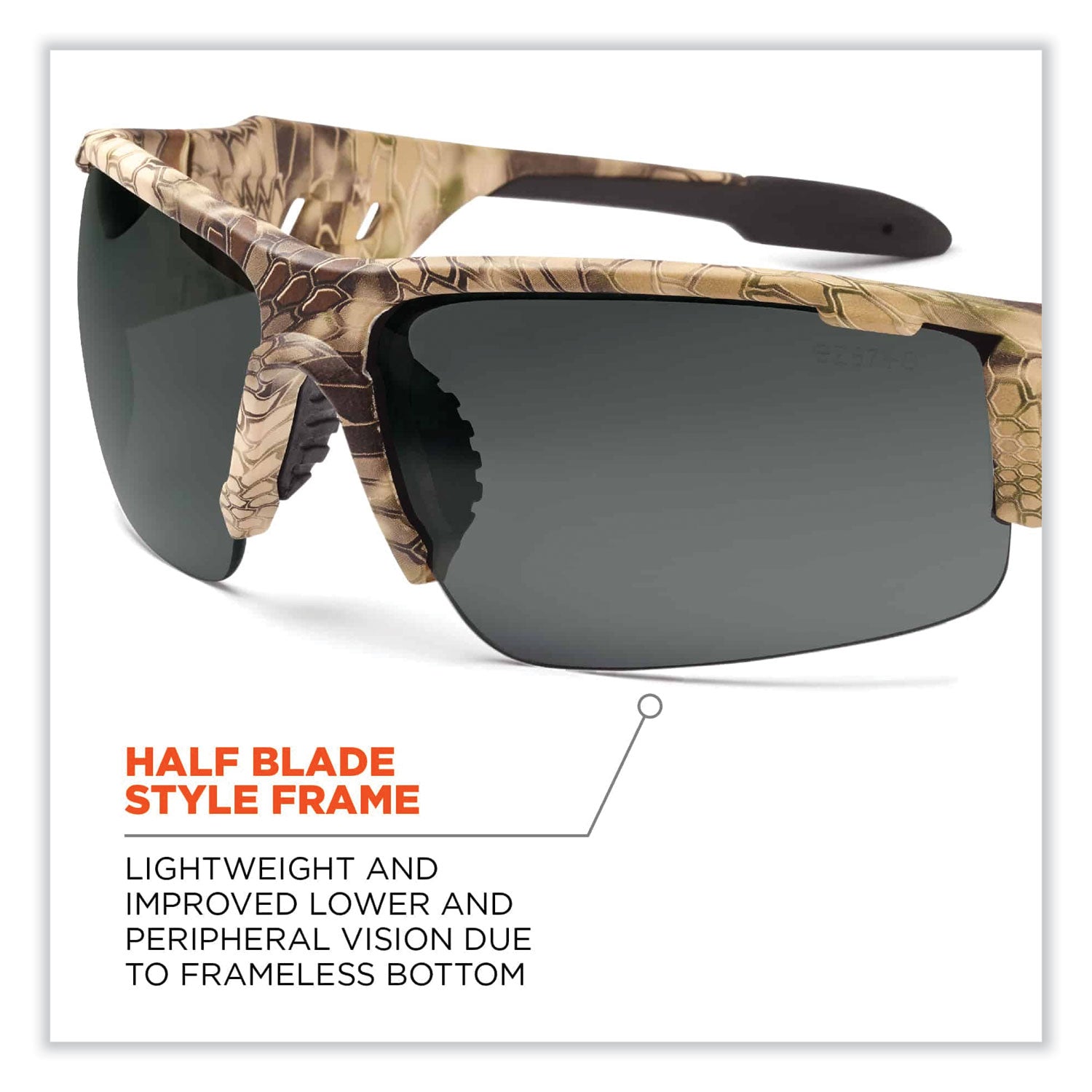 Ergodyne Dagr AF Smoke Safety Glasses, Kryptek Highlander Frame, Smoke Lens, Scratch & Impact Resistant, Anti-fog, Non-slip, 1 Each