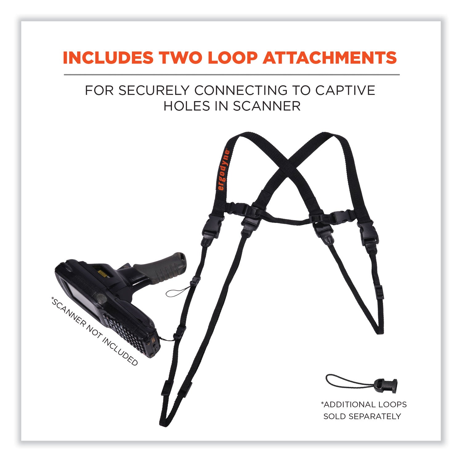 Ergodyne 3132 Barcode Scanner Harness + Lanyard - Large (L) - Loop Attachment - 1.5" Height x 3.3" Width x 8" Length - Black - 1 Each