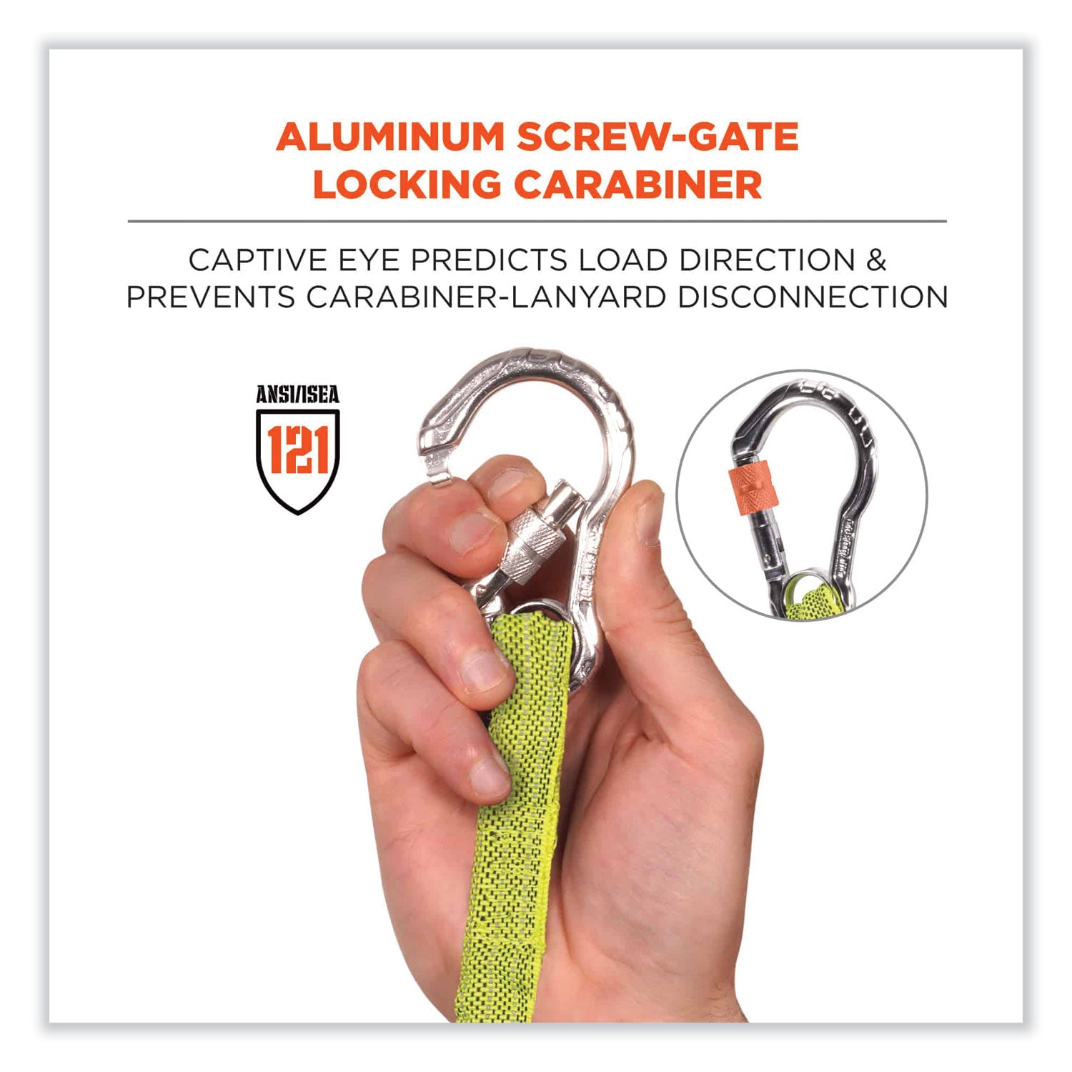 Ergodyne 3100 Single Carabiner Tool Lanyard - 10lbs - Adjustable - 10 lb Load Capacity - Standard - Carabiner Attachment - 11.3" Height x 1" Width x 45" Length - Lime - Nylon Webbing, Aluminum - 6 / Carton