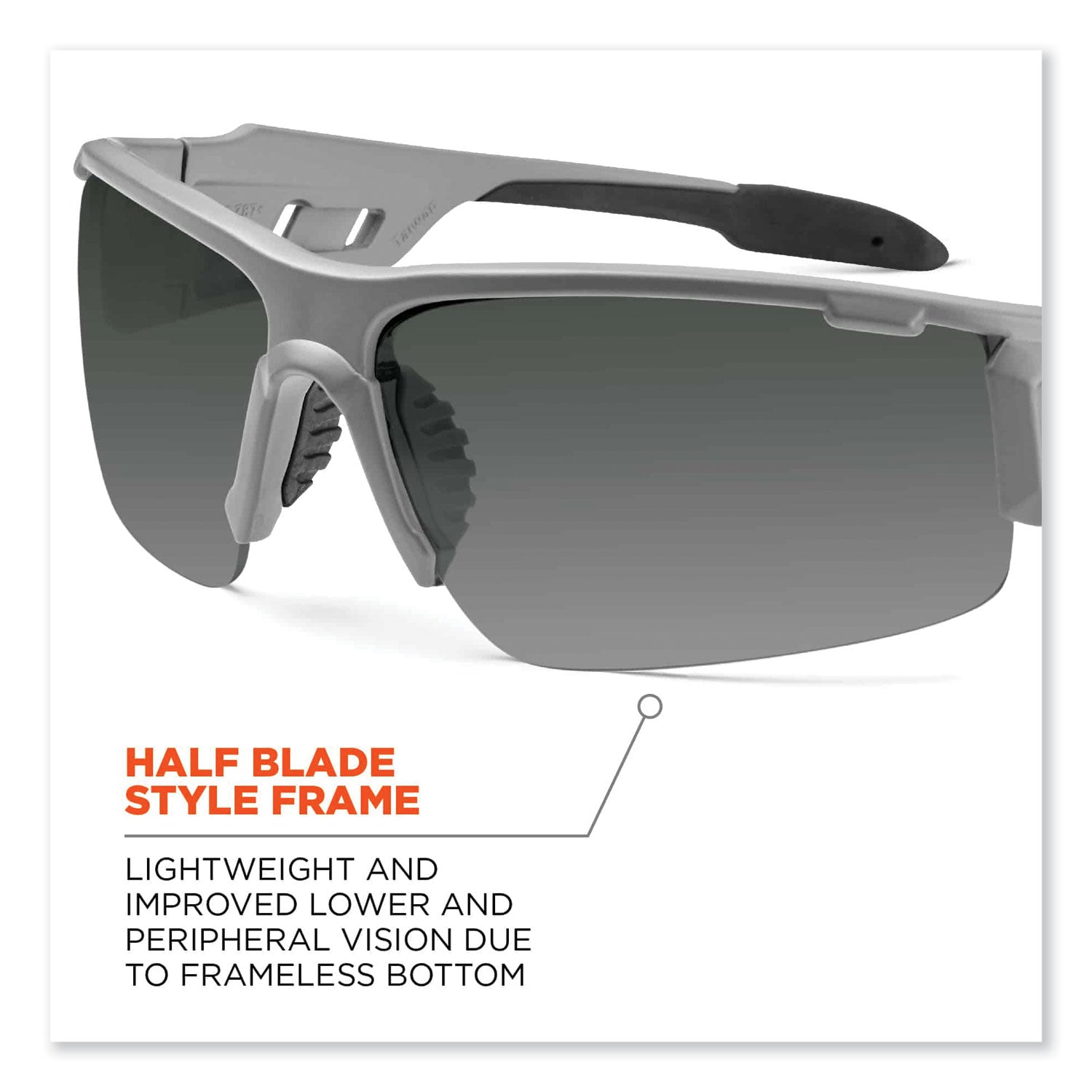 Ergodyne Skullerz Dagr AF Smoke Safety Glasses, Matte Gray Frame, Smoke Lens, Anti-Fog, Scratch Resistant, Impact Resistant, Non-Slip, 1 Each