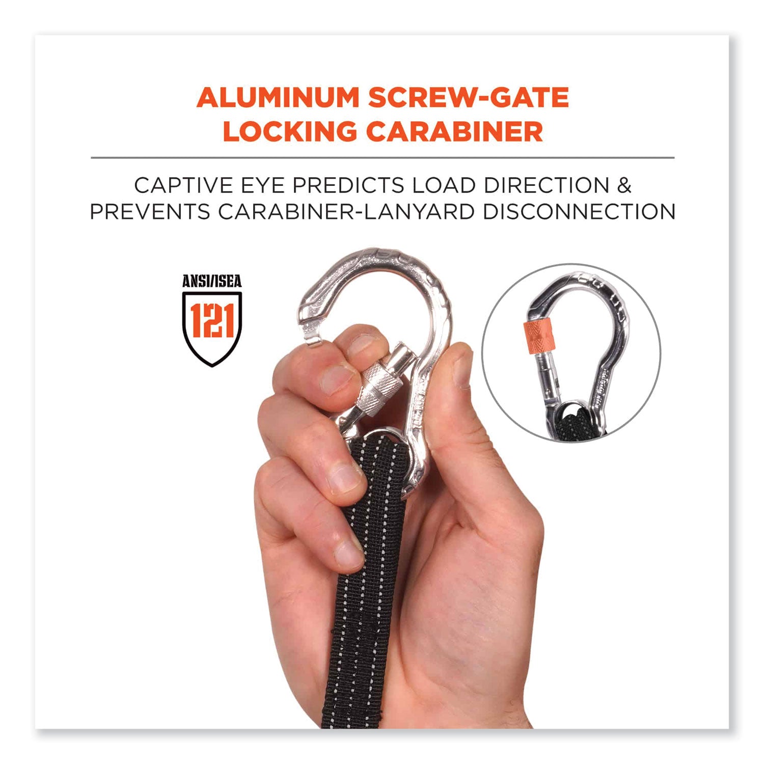 Ergodyne 3100 Single Carabiner Tool Lanyard - 10lbs - Adjustable - 10 lb Load Capacity - Extended - Carabiner Attachment - 11.3" Height x 1" Width x 54" Length - Black - Nylon Webbing, Aluminum - 6 / Carton