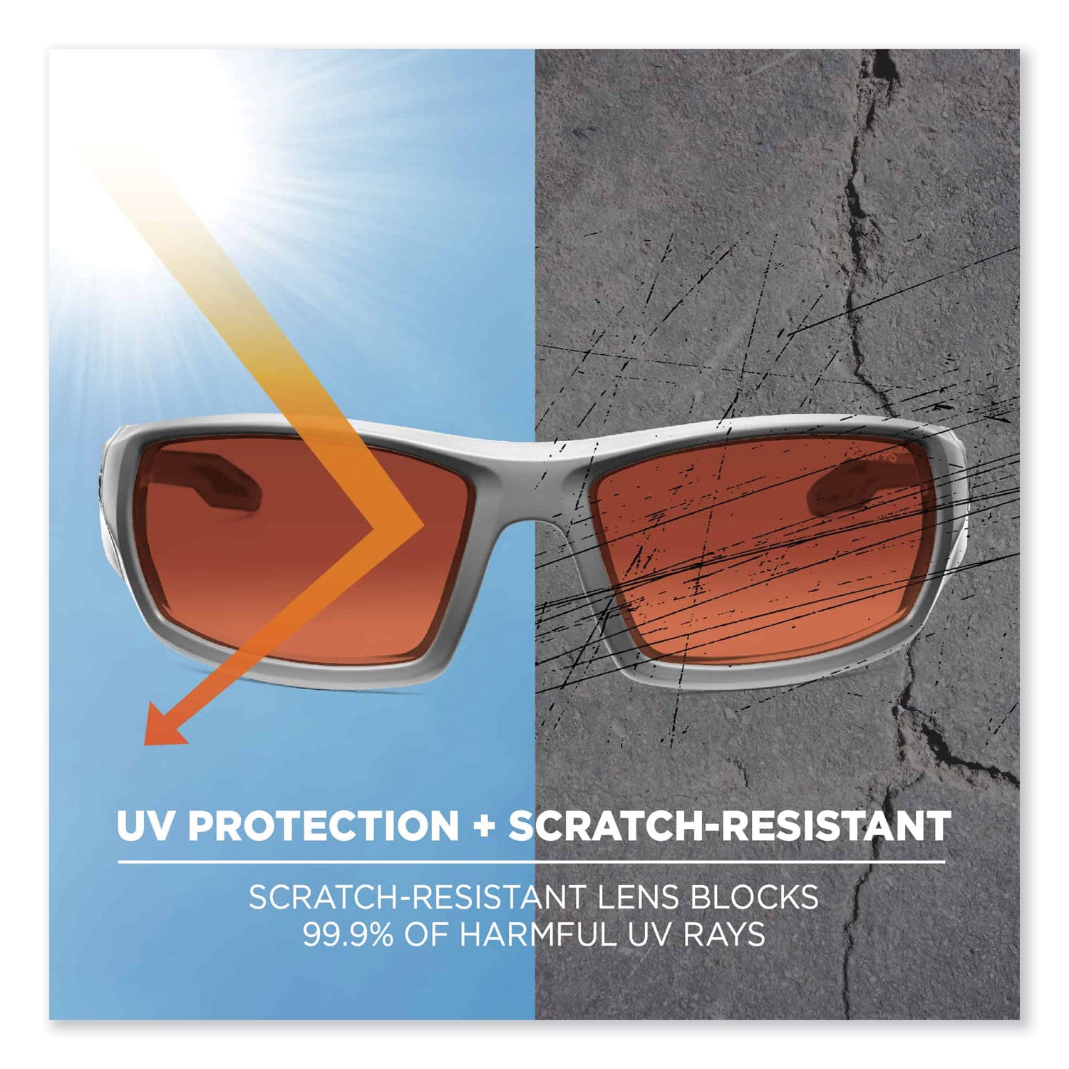 Ergodyne Skullerz ODIN-PZ Polarized Copper Safety Glasses, Matte Gray Frame, Scratch & Impact Resistant, Anti-glare, Non-slip, Bendable, 1 Each