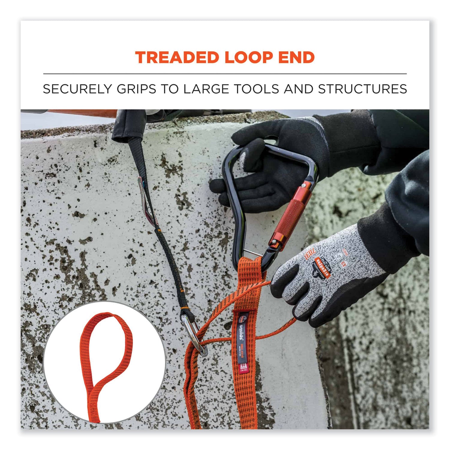 Adjustable - 80 lb Load Capacity - Standard - Carabiner Attachment - 2" Height x 12" Width x 76" Length - Orange - Nylon Webbing - 1 Each