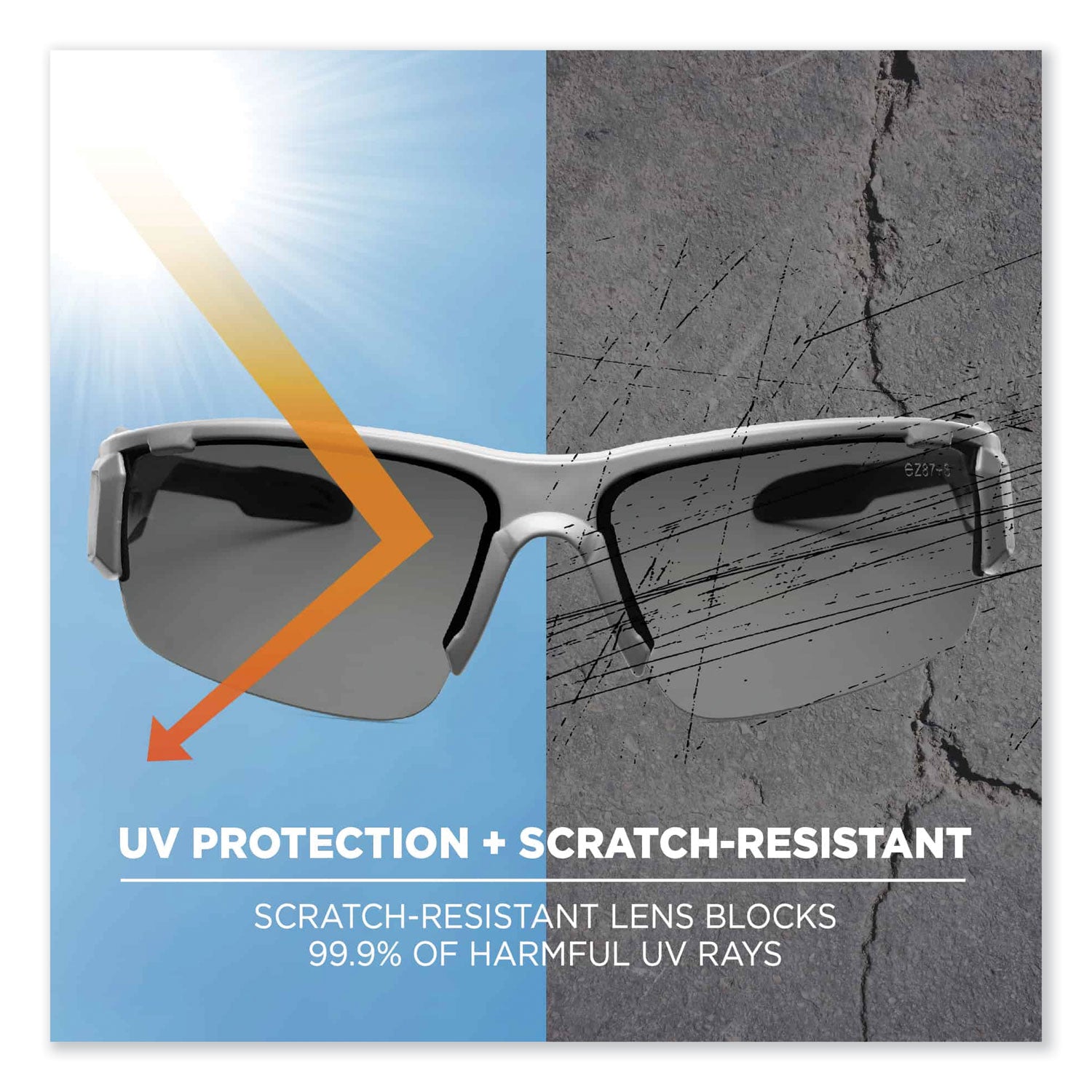 Ergodyne Skullerz Dagr AF Smoke Safety Glasses, Matte Gray Frame, Smoke Lens, Anti-Fog, Scratch Resistant, Impact Resistant, Non-Slip, 1 Each