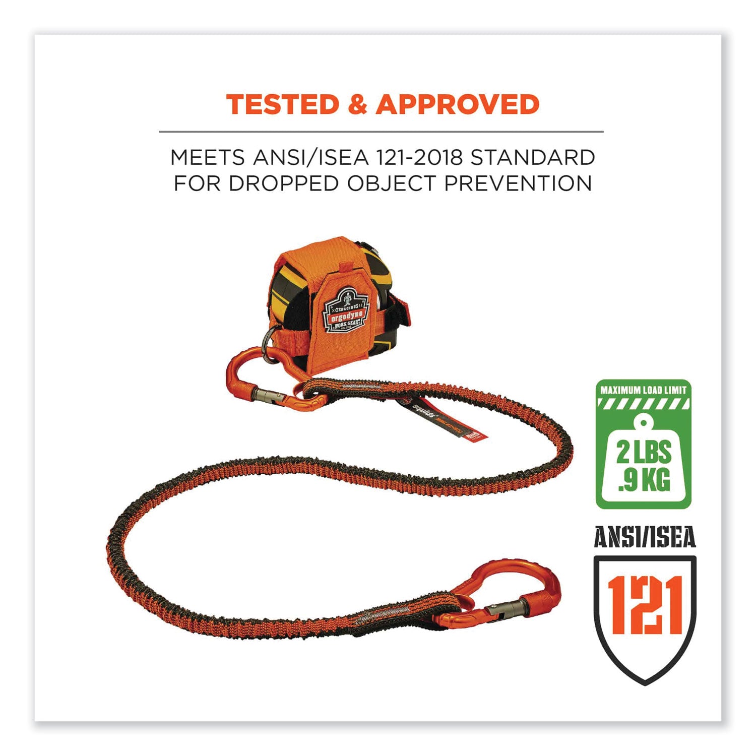 Ergodyne 3770 Tape Measure Holder / Belt Clip - 2.5" Height x 3.6" Width - Orange - Polyester, Stainless Steel - 1 Each