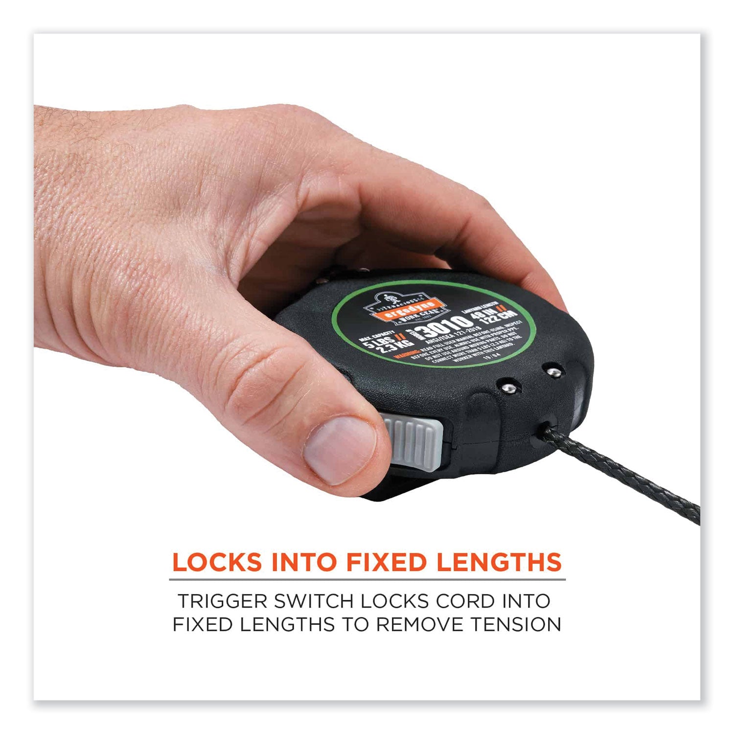 Adjustable - 5 lb Load Capacity - Standard - Carabiner Attachment - 1" Height x 9.3" Width x 48" Length - Black - Aluminum, ABS Plastic - 1 Each