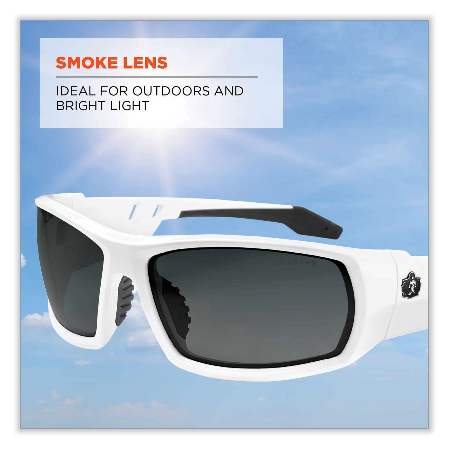 Ergodyne Skullerz Odin Smoke Lens Safety Glasses, White Frame, Scratch & Impact Resistant, Anti-glare, Comfortable, 1 Each
