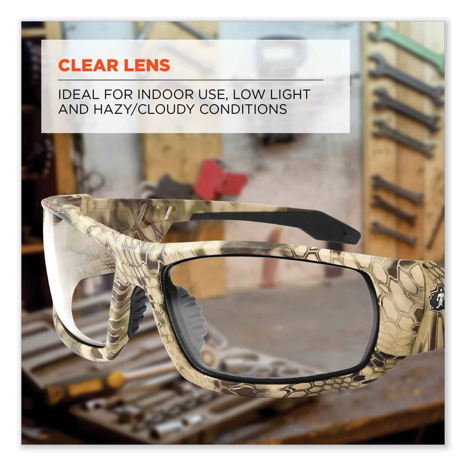 Ergodyne Skullerz Odin Clear Lens Safety Glasses, Kryptek Highlander Frame, Scratch & Impact Resistant, Anti-glare, Non-slip, 1 Each
