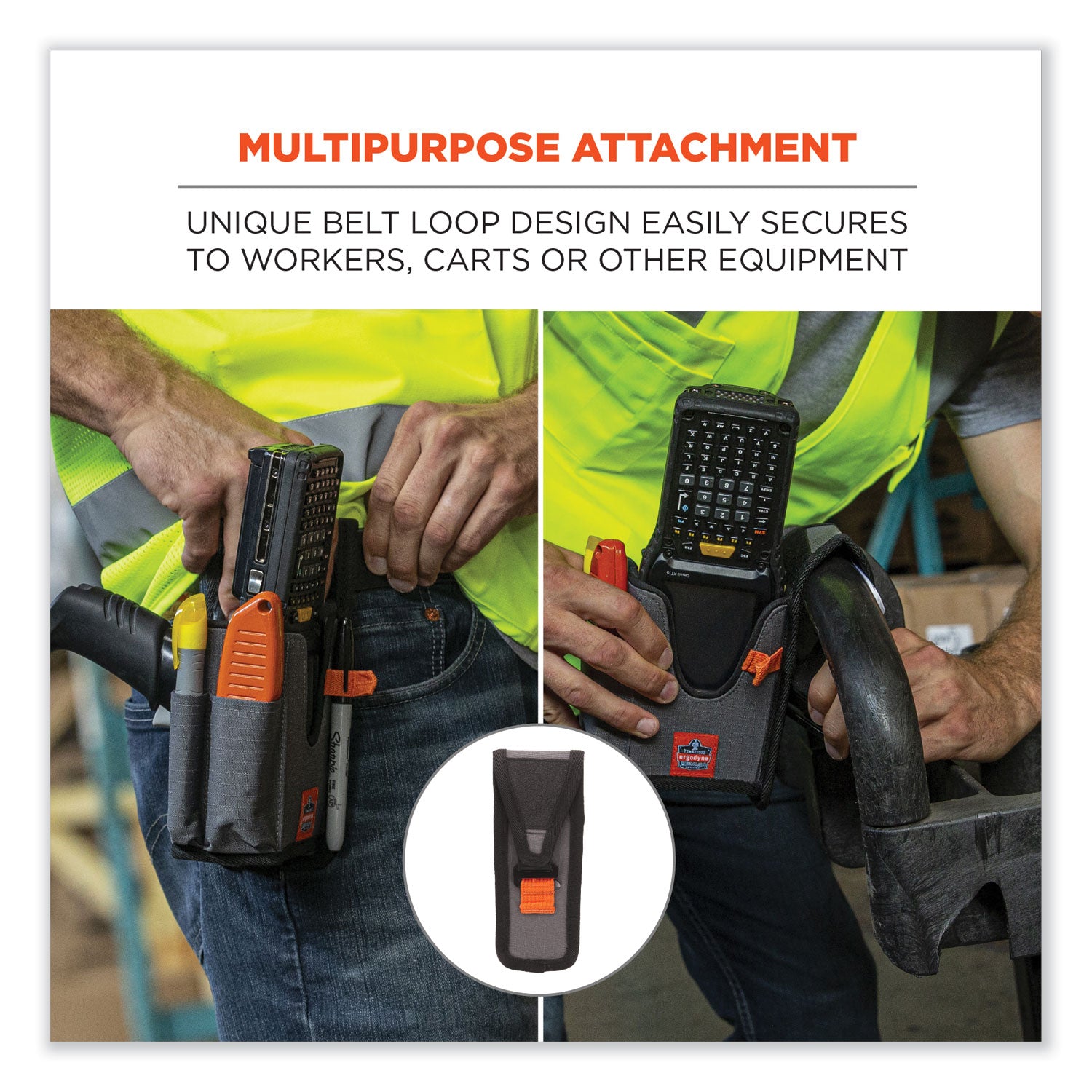Ergodyne Squids 5540 Rugged Bar Code Scanner Holster, Large, Gray, Drop/Abrasion/Damage Resistant Polyester, Holster with Belt Loop and Belt Clip, 8" x 3.3" x 3.5", 1 Each