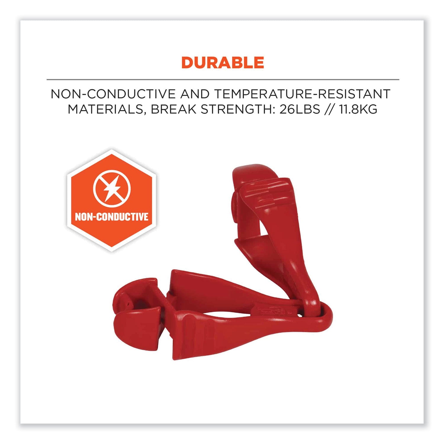 Squids 3400 Dual Clip Glove Clip Holder, 1 x 1 x 6.5, Acetal Copolymer, Red, 100/Pack