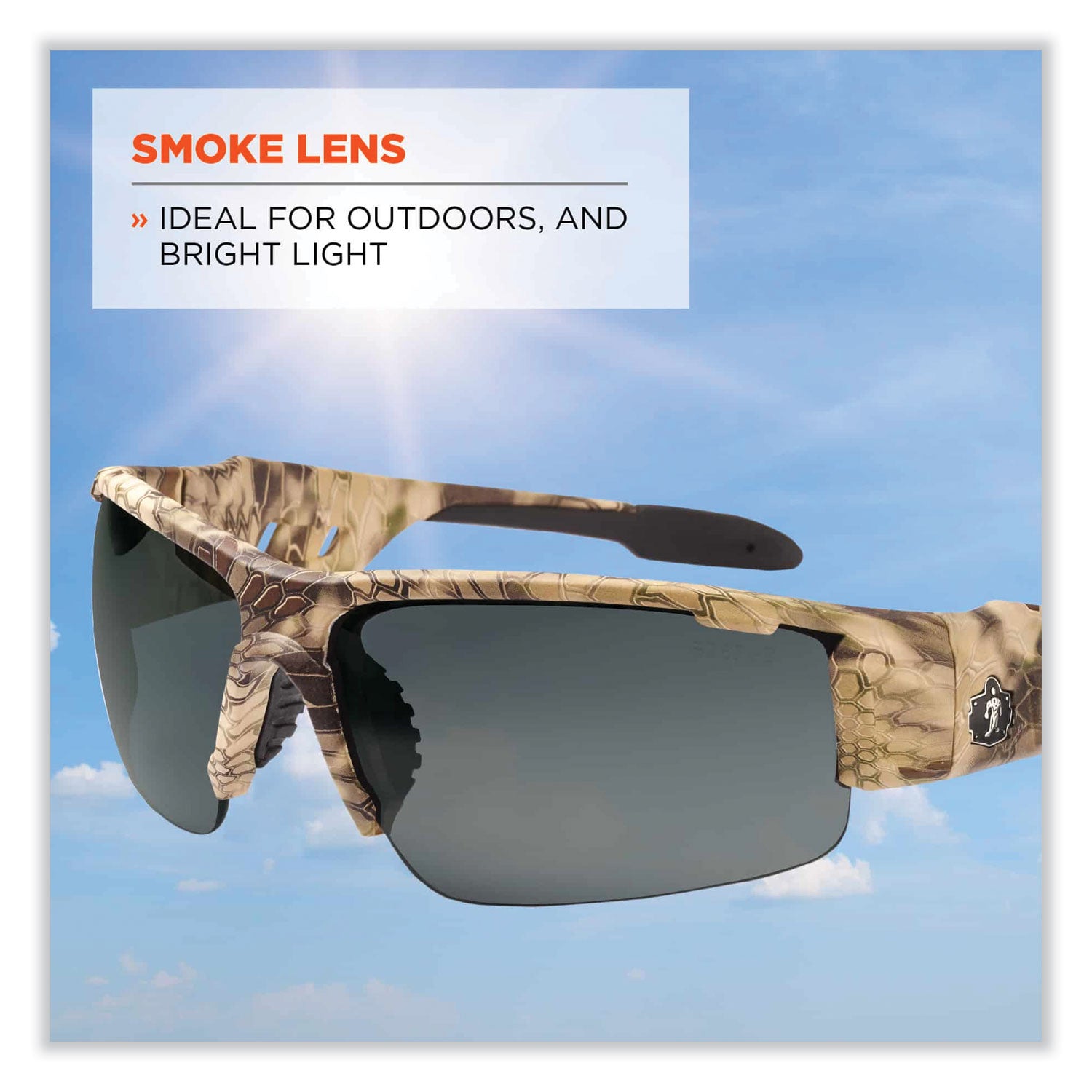 Ergodyne Dagr Smoke Lens Safety Glasses, Kryptek Highlander Frame, Polarized, Scratch & Impact Resistant, Anti-glare, Non-slip, 1 Each