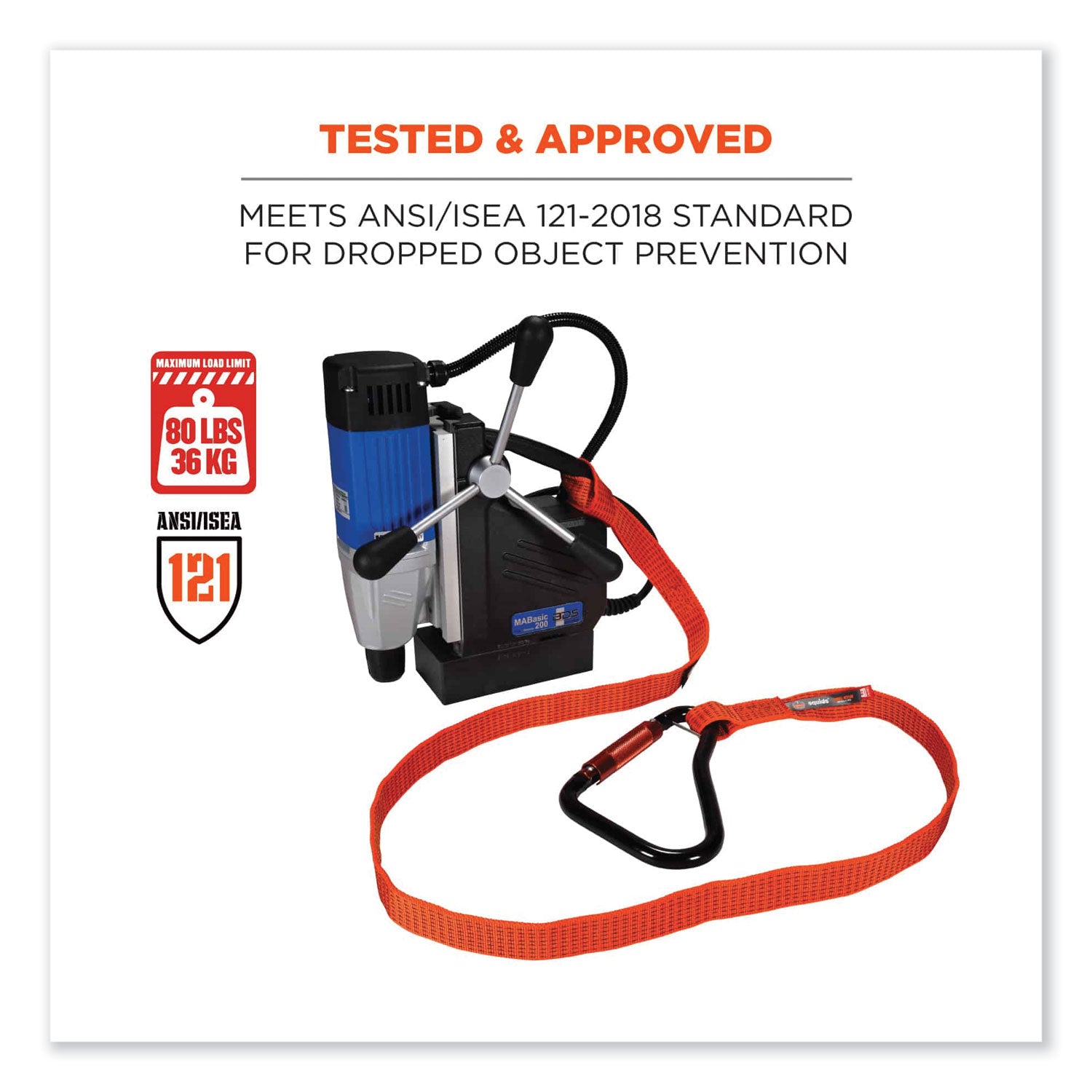 Adjustable - 80 lb Load Capacity - Standard - Carabiner Attachment - 2" Height x 12" Width x 76" Length - Orange - Nylon Webbing - 1 Each