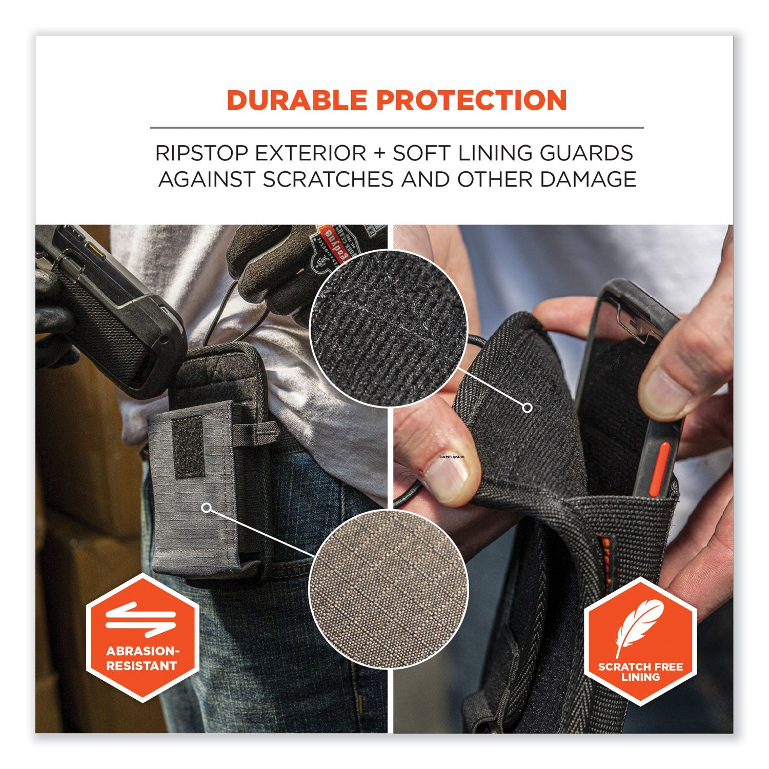 Drop Resistant, Abrasion Resistant, Scratch Resistant, Scratch Proof - Polyester Body - Belt Clip, Holster - 1" Height x 3.5" Width - Small Size - 1 Each