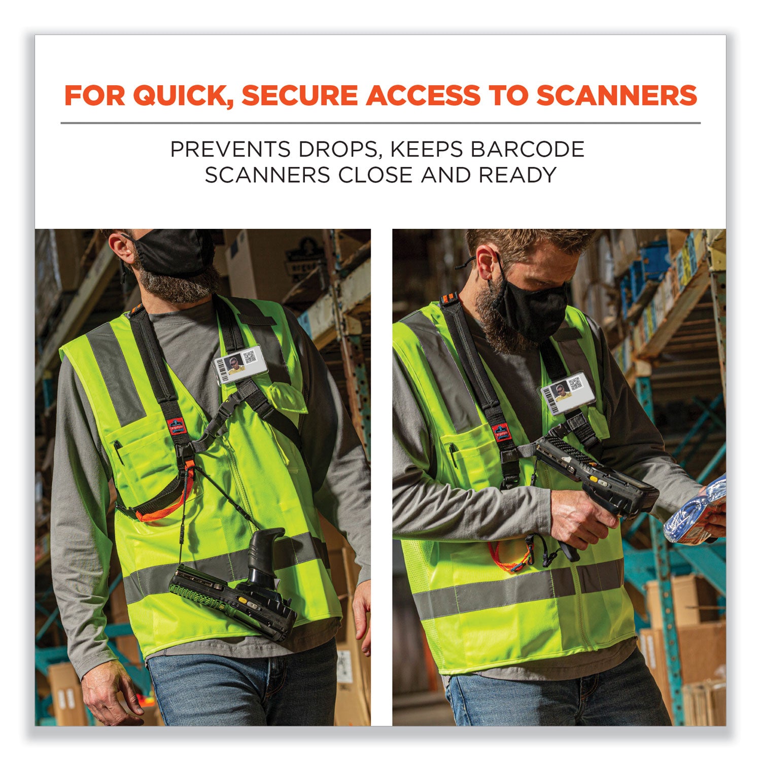 Ergodyne 3138 Padded Bar-code Scanner Harness, Large, Hook & Loop Attachment, Black, 1 Each