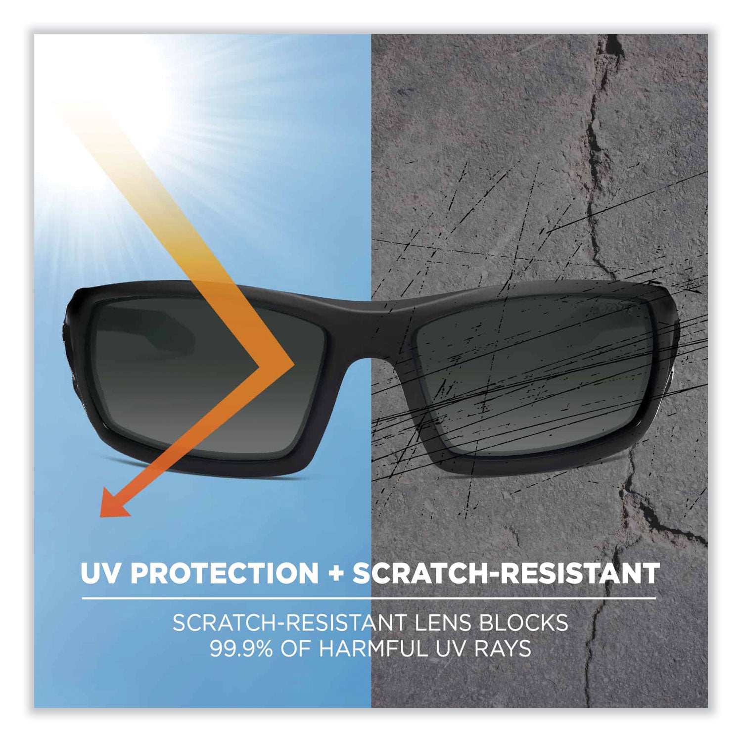 Ergodyne Skullerz ODIN-PZ Polarized Smoke Safety Glasses, Matte Black Frame, Scratch & Impact Resistant, Anti-glare, Non-slip, 1 Each