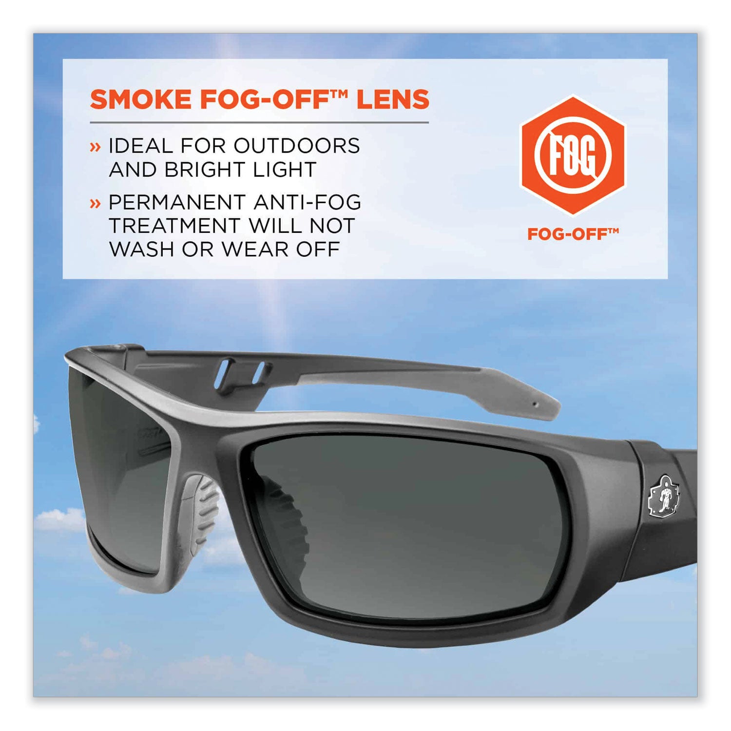 Ergodyne Skullerz Odin AF Smoke Safety Glasses, Matte Black Frame, Anti-Fog, Scratch & Impact Resistant, 1 Each