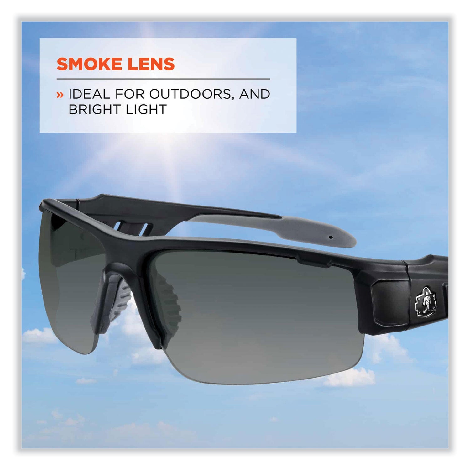 Ergodyne Skullerz Dagr Smoke Lens Safety Glasses, Matte Black Frame, Scratch & Impact Resistant, Anti-glare, Non-slip, 1 Each