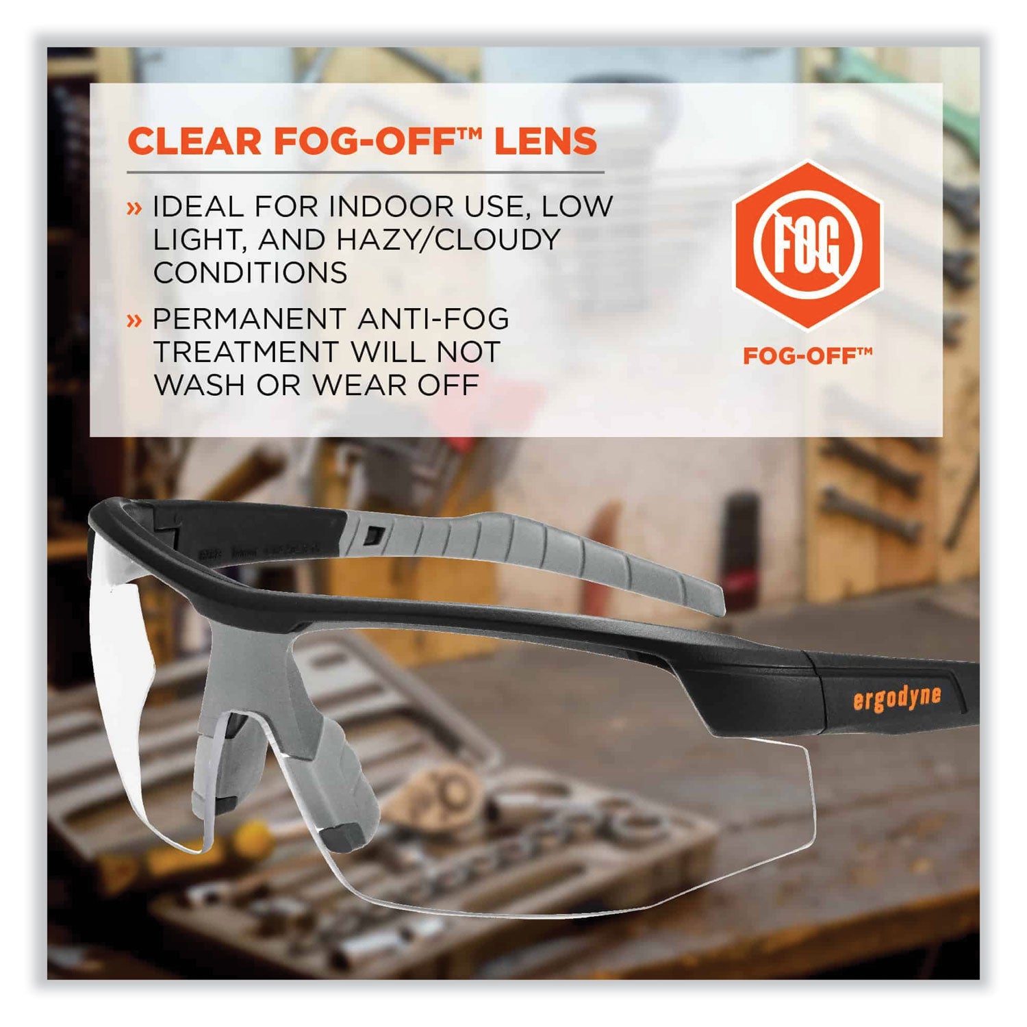 Ergodyne SKOLL Anti-Fog Smoke Lens Safety Glasses, Matte Black, Black