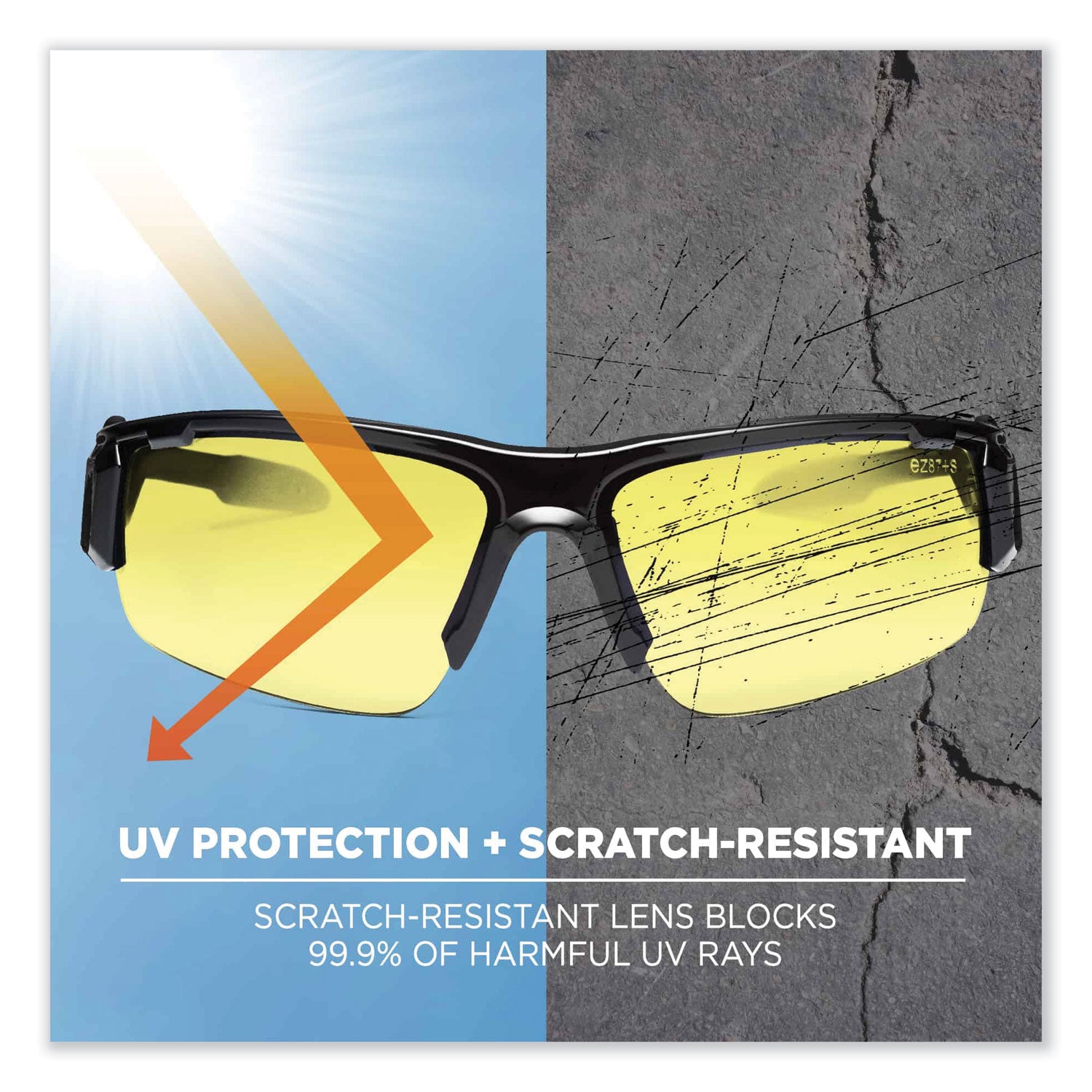 Ergodyne Dagr Smoke Lens Safety Glasses, Yellow Lens, Black Frame, Scratch Resistant, Impact Resistant, Anti-glare, Non-slip, Comfortable, 1 Each