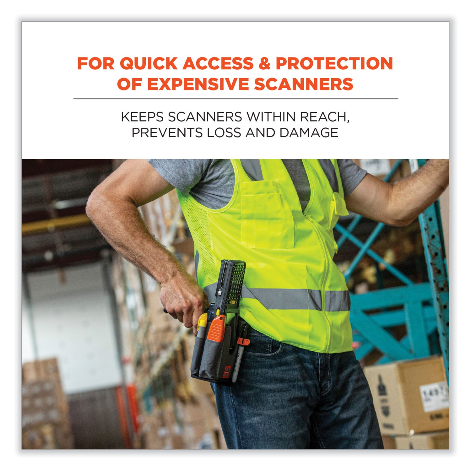 Ergodyne Squids 5540 Rugged Bar Code Scanner Holster, Small, Gray, Polyester, Drop/Abrasion/Damage Resistant, Holster/Belt Loop/Belt Clip, 7.3" x 2.8" x 3.5", 1 Each