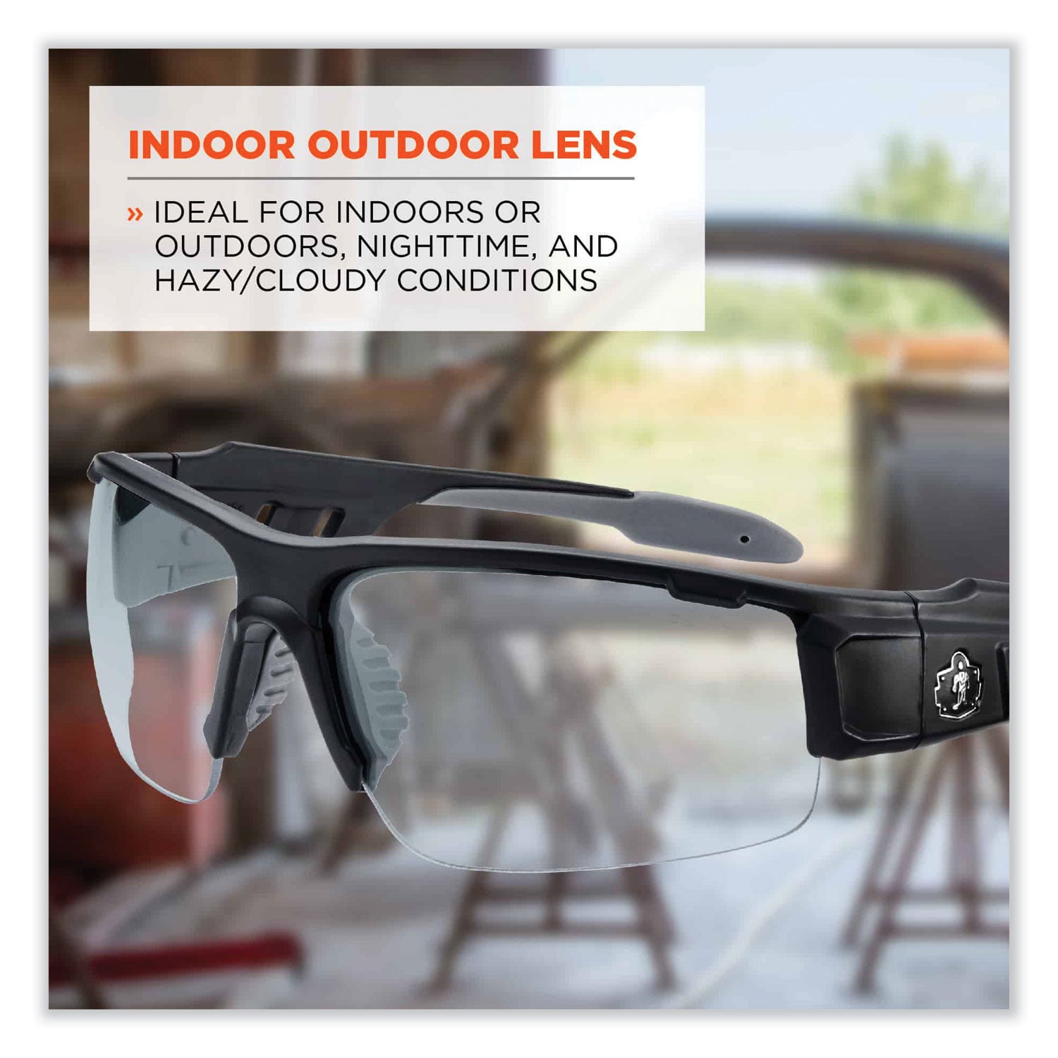 Ergodyne Skullerz Dagr In/Outdoor Safety Glasses, Matte Black Frame, Scratch & Impact Resistant, Anti-glare, Non-slip, Bendable, 1 Each