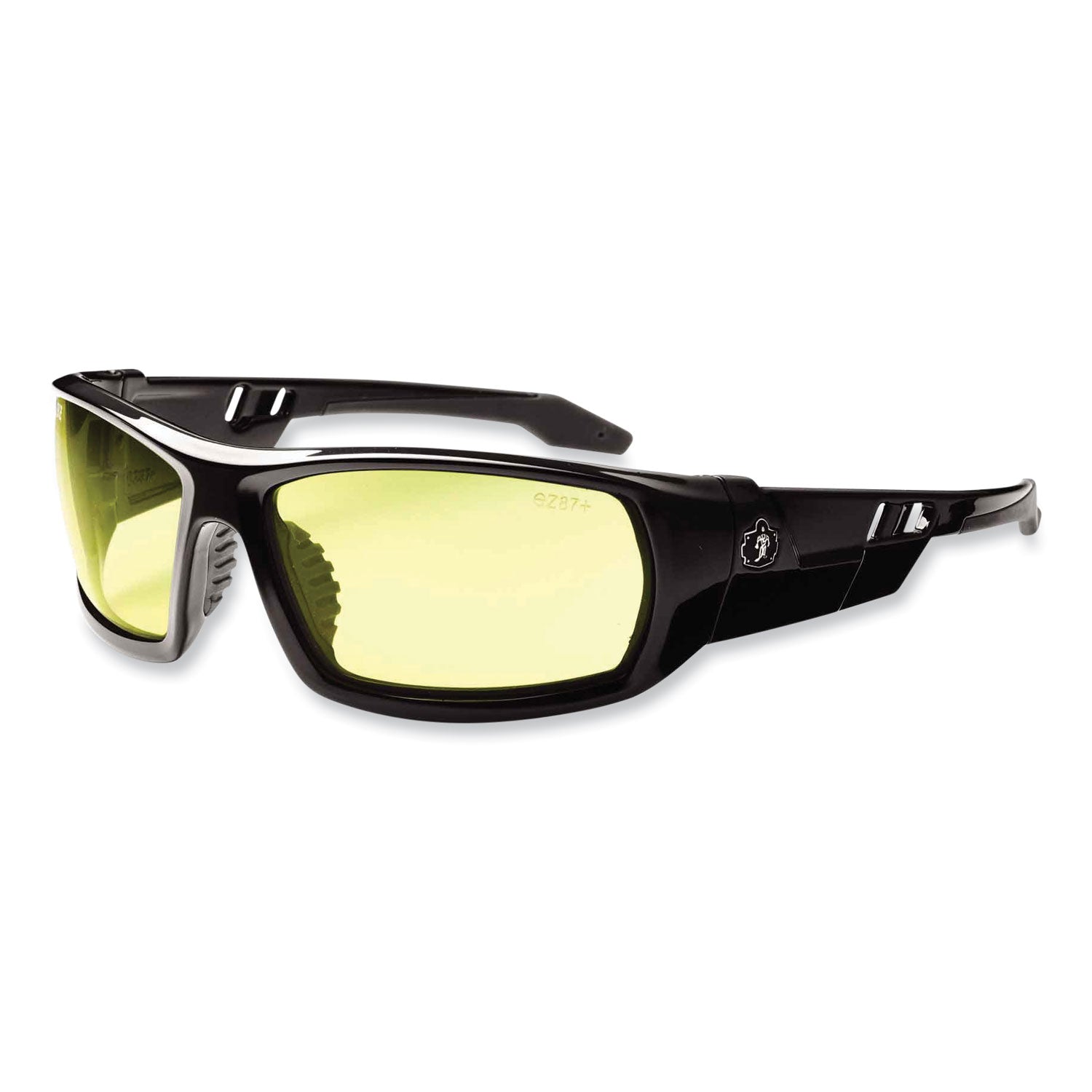 Ergodyne Skullerz Odin Safety Glasses, Yellow Lens, Black Frame, Scratch & Impact Resistant, Anti-glare, Non-slip, Bendable, 1 Each
